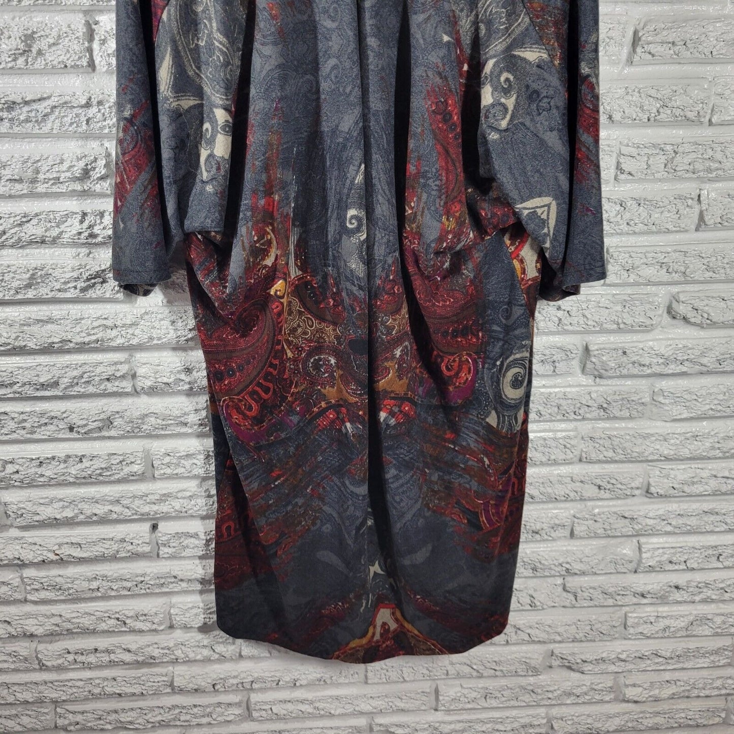 Mlle Gabrielle Womens Dress 3X Short Sleeve Gray Paisley Soft Poly Blend Zip Up