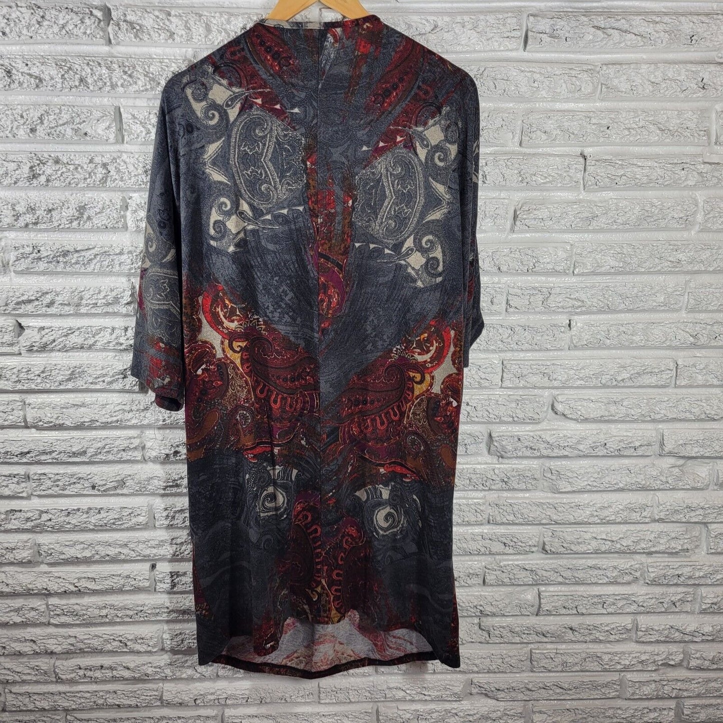Mlle Gabrielle Womens Dress 3X Short Sleeve Gray Paisley Soft Poly Blend Zip Up
