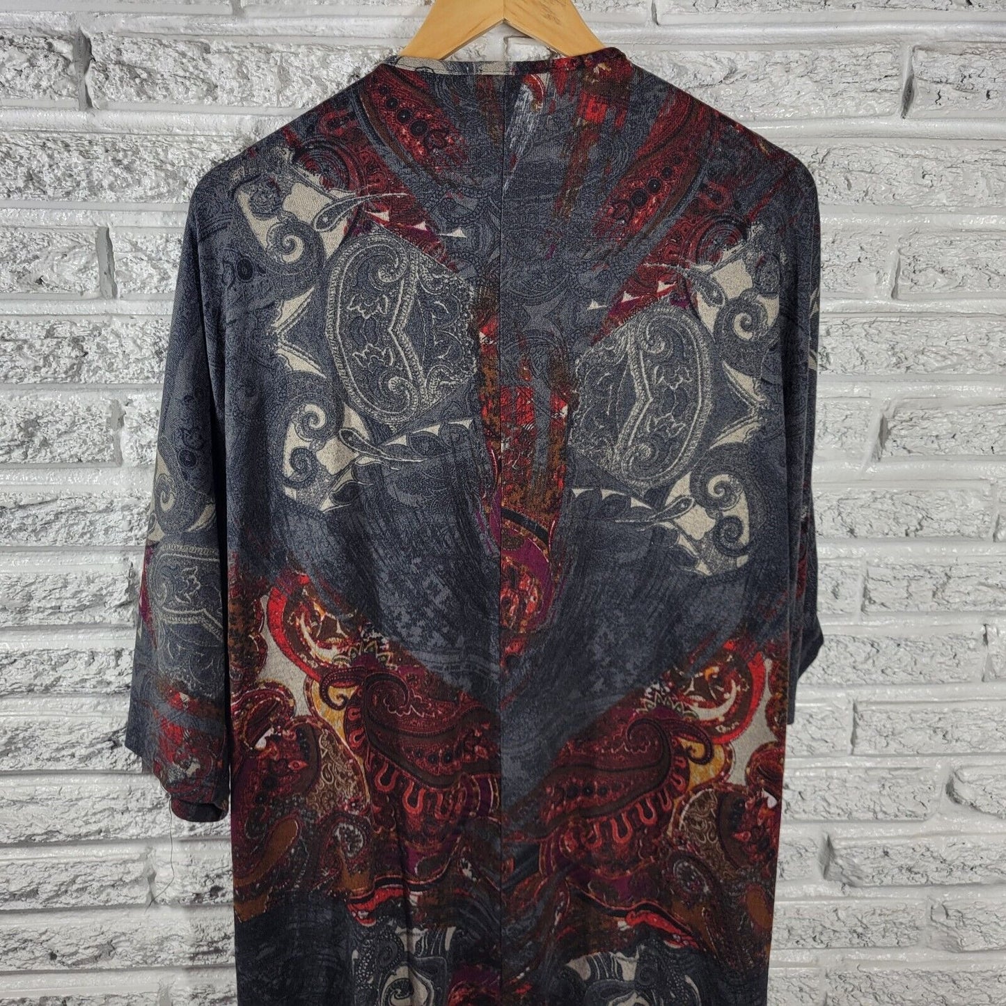 Mlle Gabrielle Womens Dress 3X Short Sleeve Gray Paisley Soft Poly Blend Zip Up