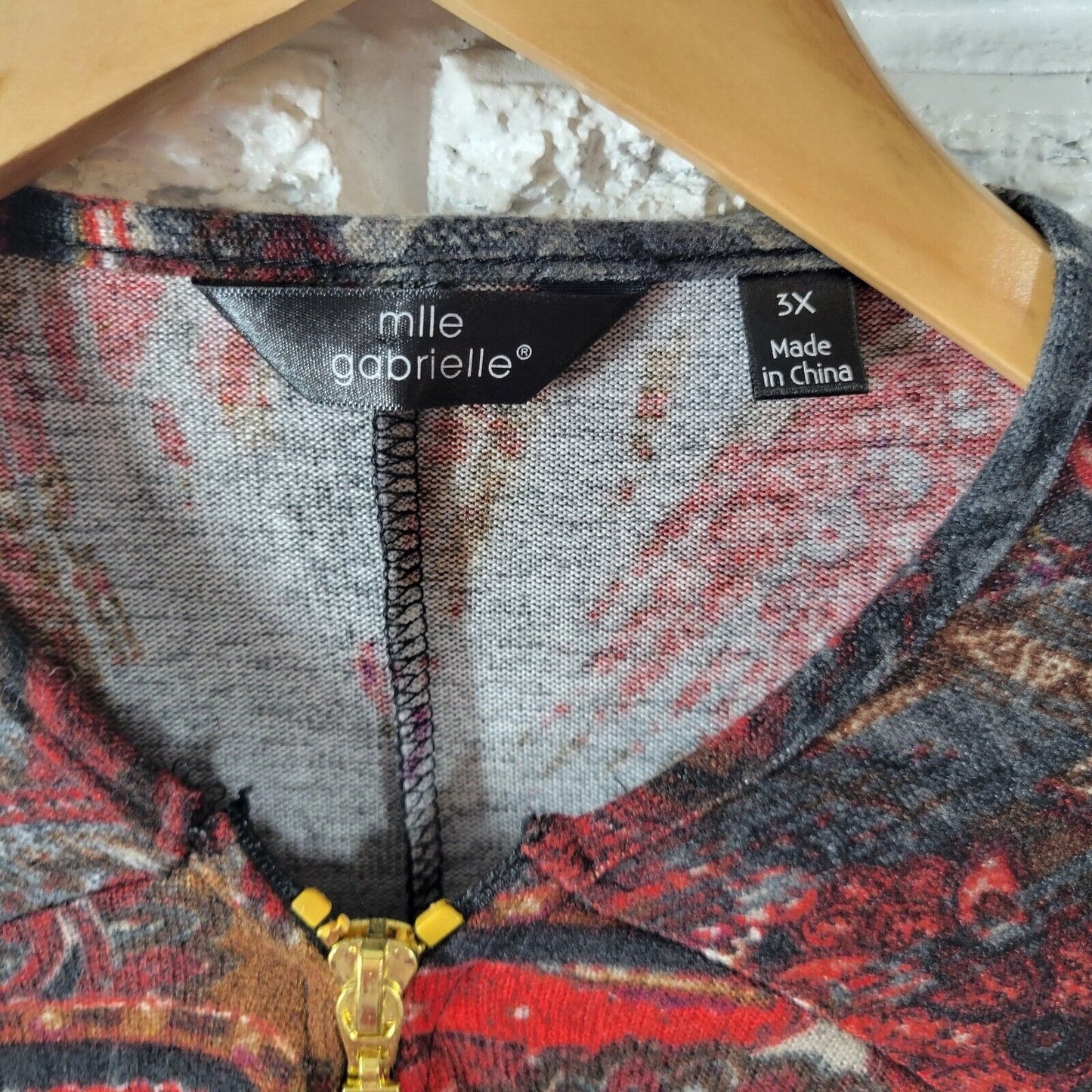 Mlle Gabrielle Womens Dress 3X Short Sleeve Gray Paisley Soft Poly Blend Zip Up