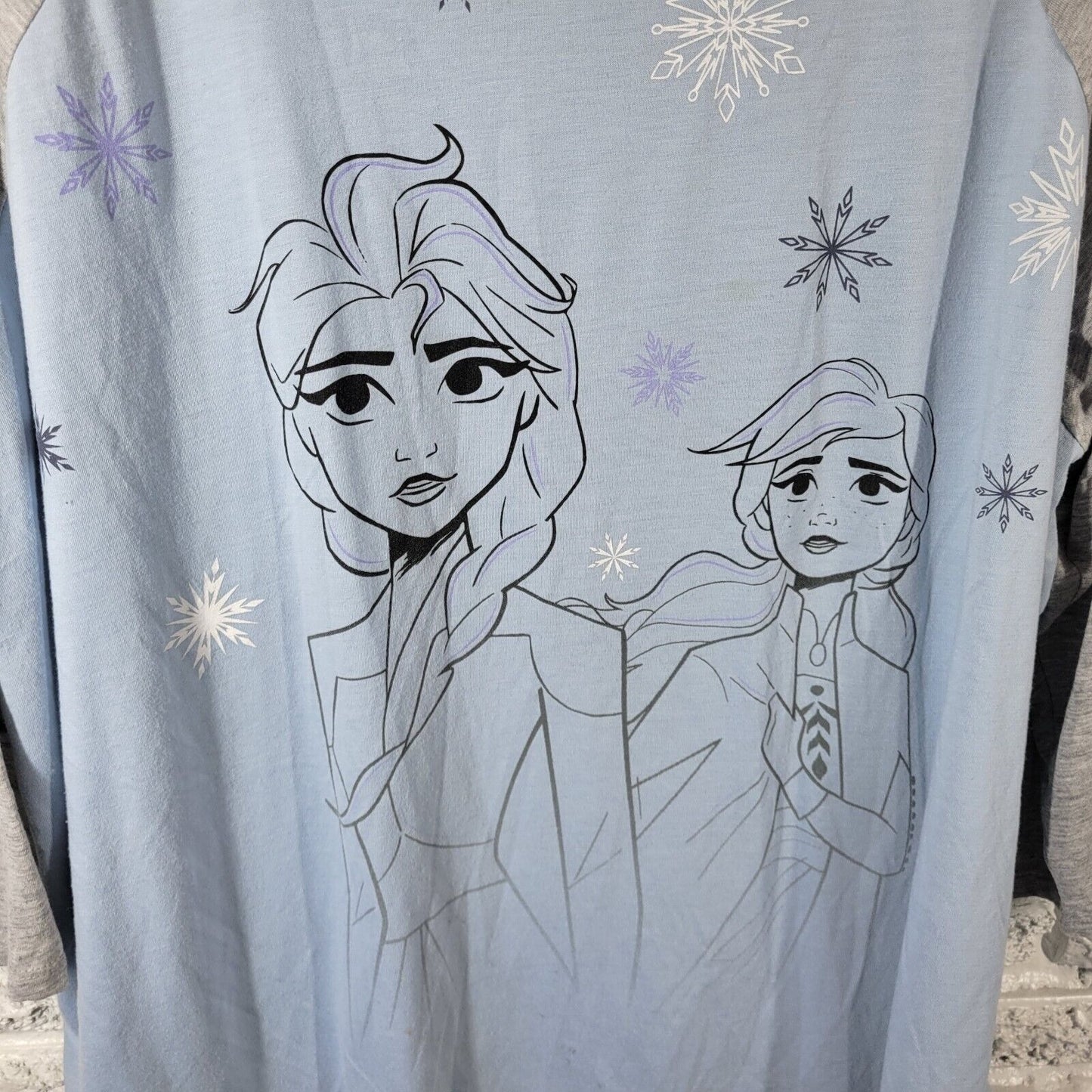 Disney Frozen II Womens Pajama Top 3X Plus Raglan Sleeve Fearless Blue Gray