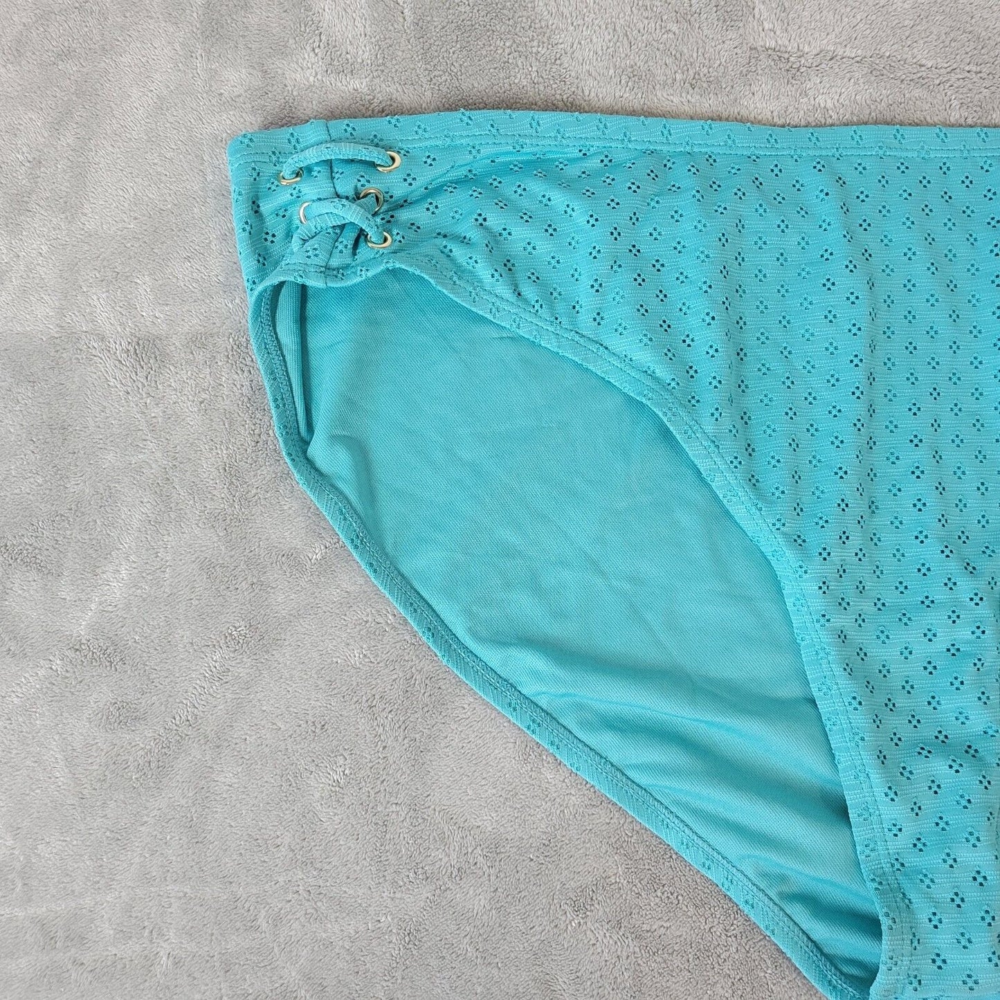 Time Tru Womens Bikini Bottom 3X 24W 26W Swimwear Blue Eyelet Poly Blend Lined