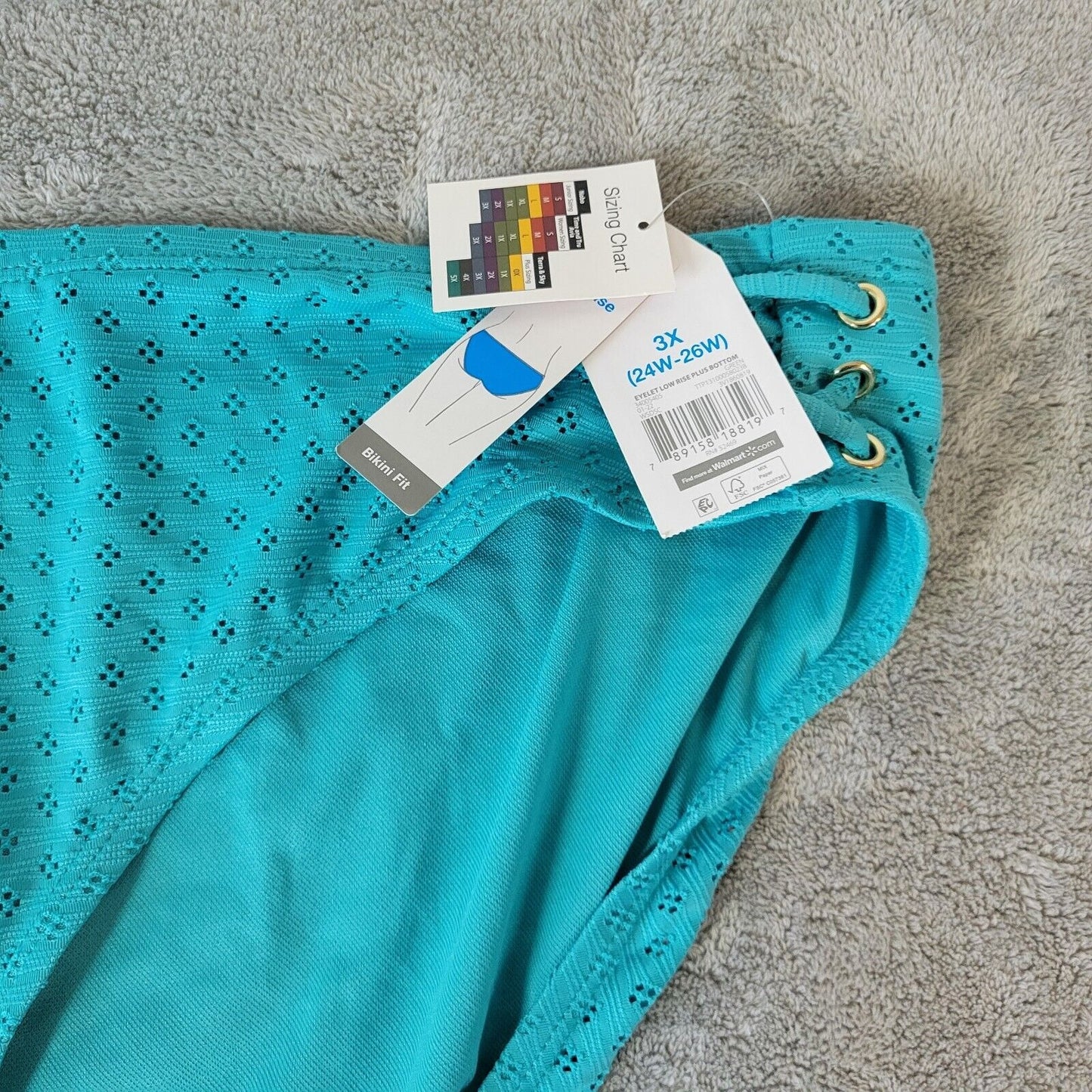 Time Tru Womens Bikini Bottom 3X 24W 26W Swimwear Blue Eyelet Poly Blend Lined