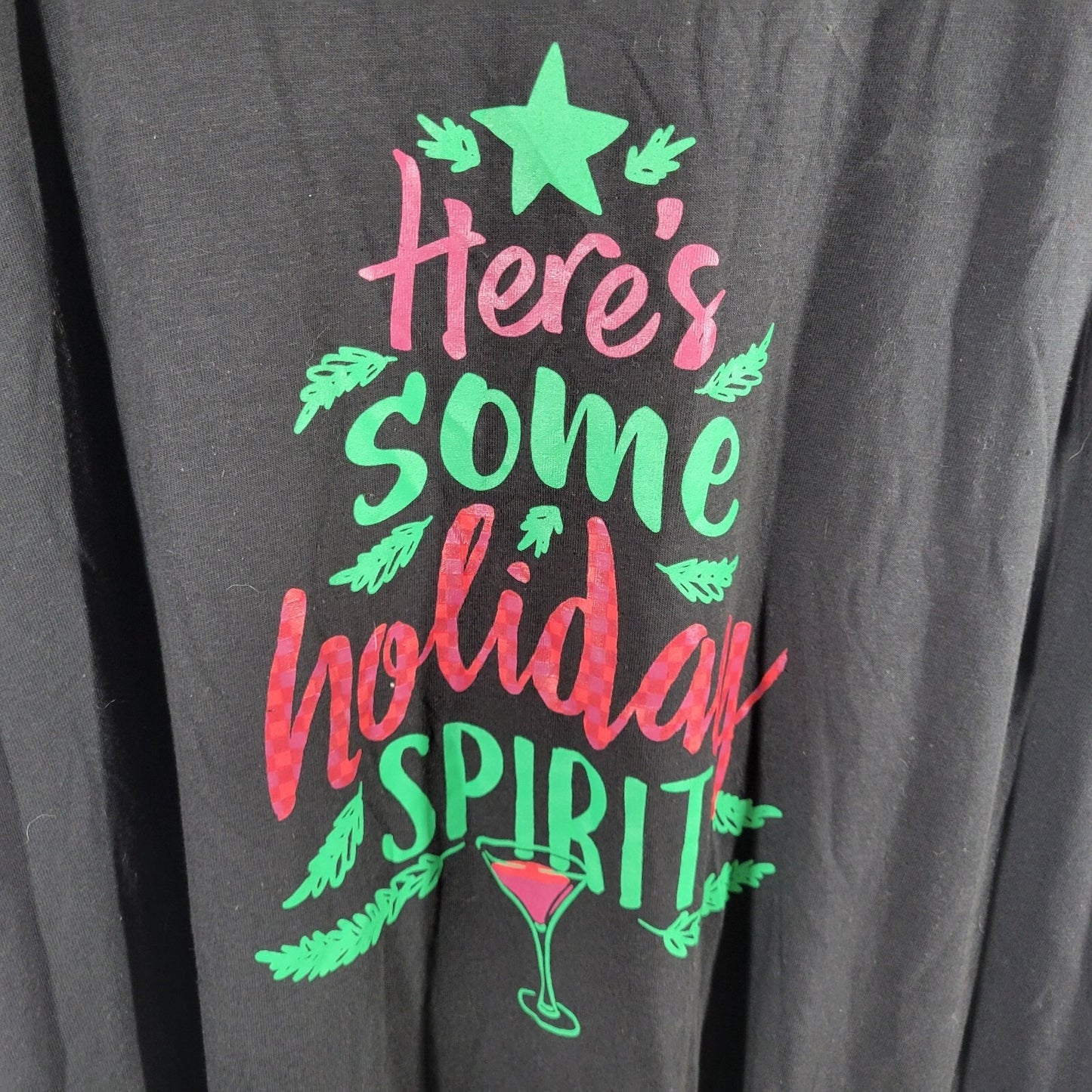 Christmas Dreams Co Women Nightgown 1X 2X Plus Holiday Spirit Short Sleeve Black