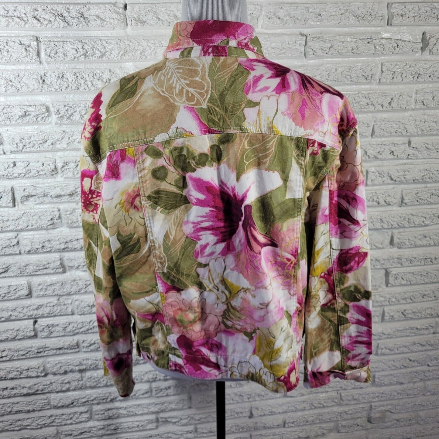 Caribbean Joe Womens Jacket Extra Large XL Blazer Pink Green Floral Cotton Blend