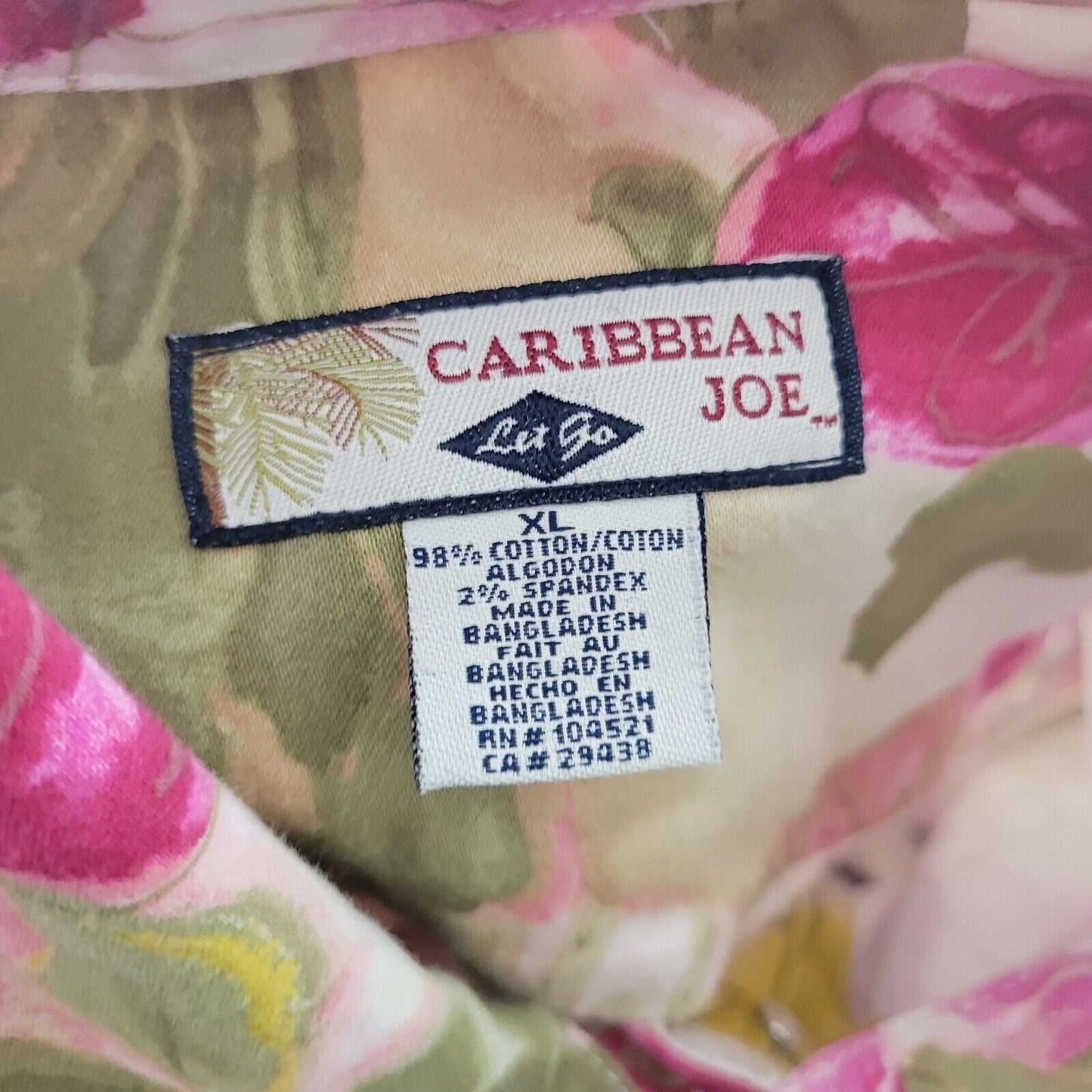 Caribbean Joe Womens Jacket Extra Large XL Blazer Pink Green Floral Cotton Blend