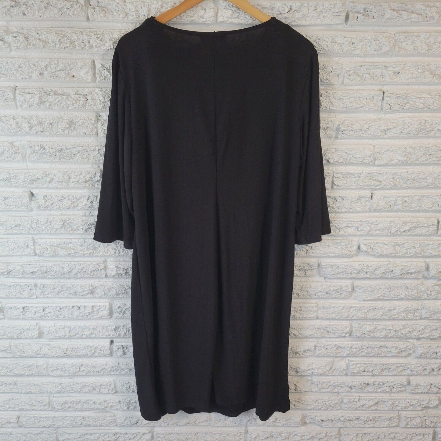 R&M Richards Womens Dress 18W Plus 3/4 Sleeve Black Fringe Poly Blend Cowl Neck