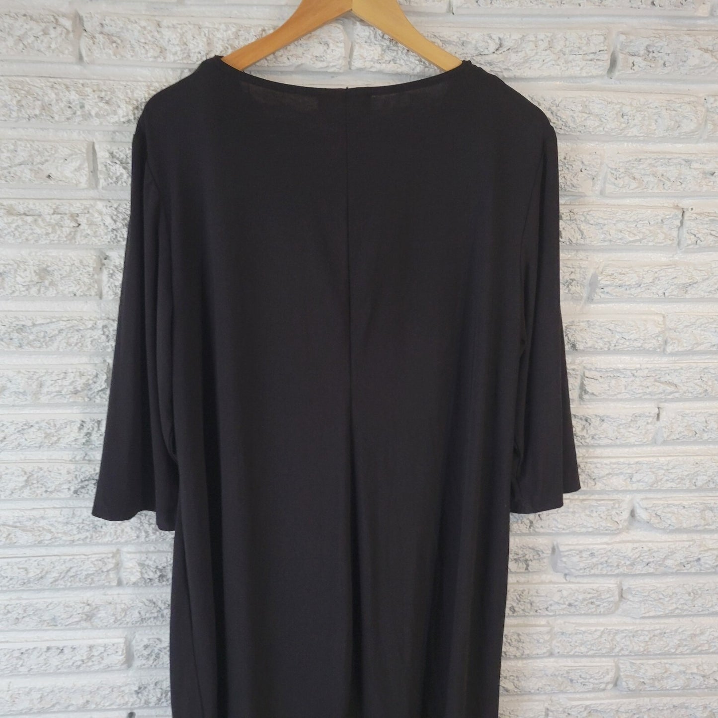 R&M Richards Womens Dress 18W Plus 3/4 Sleeve Black Fringe Poly Blend Cowl Neck