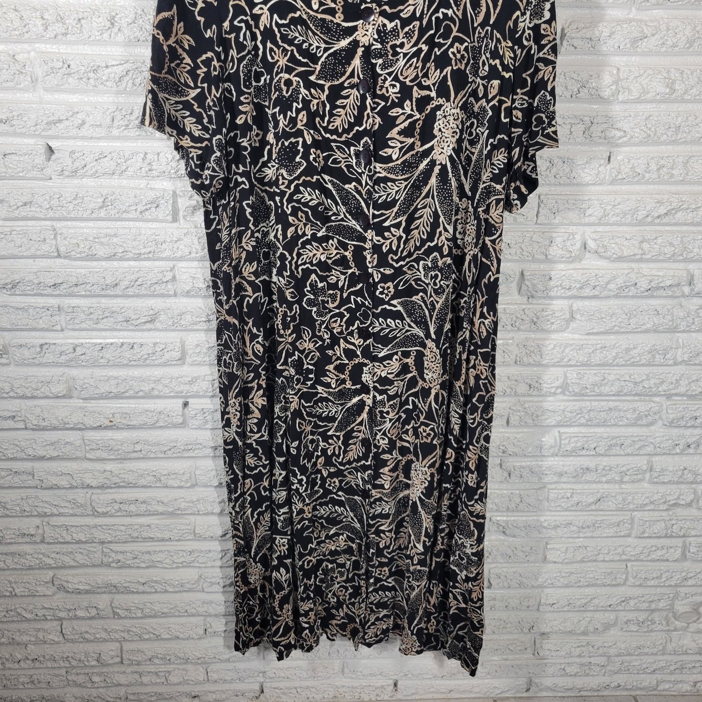 Maggie McNaughton Womens Dress 24W Plus Black Tan Floral Button Rayon Office