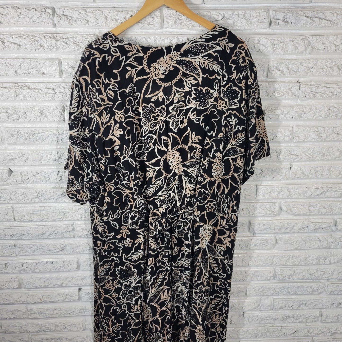 Maggie McNaughton Womens Dress 24W Plus Black Tan Floral Button Rayon Office