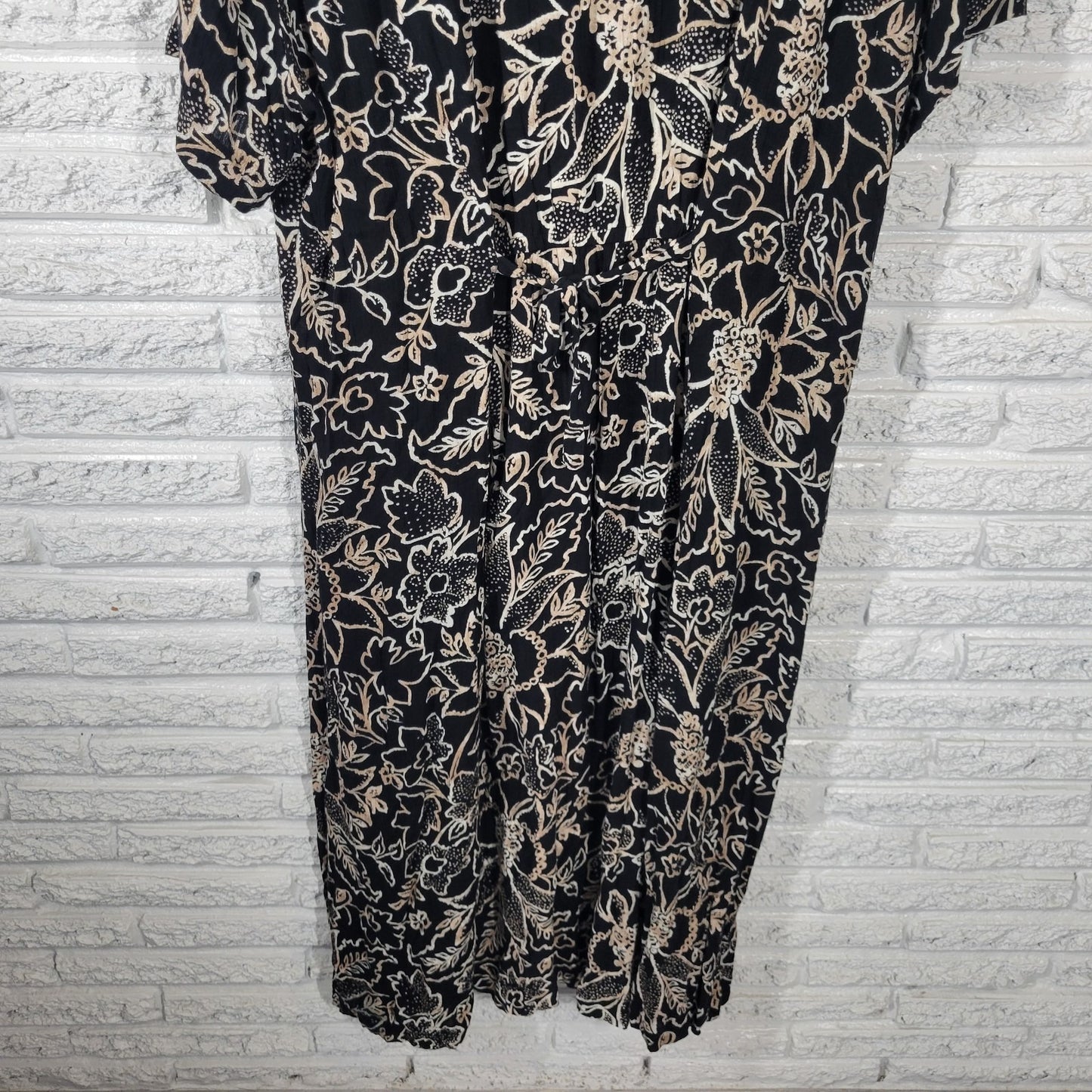 Maggie McNaughton Womens Dress 24W Plus Black Tan Floral Button Rayon Office