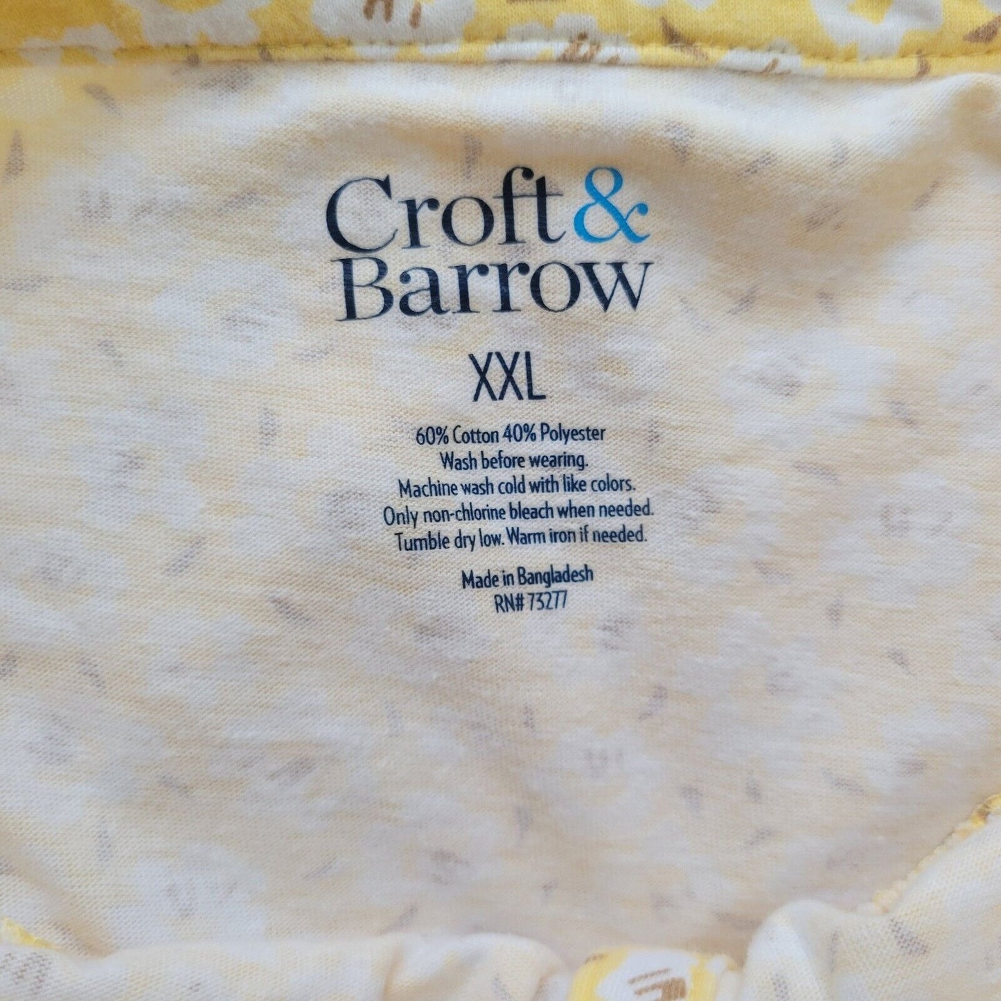 Croft Barrow Womens Top XXL Long Sleeve Yellow Floral Lightweight Quarter Button