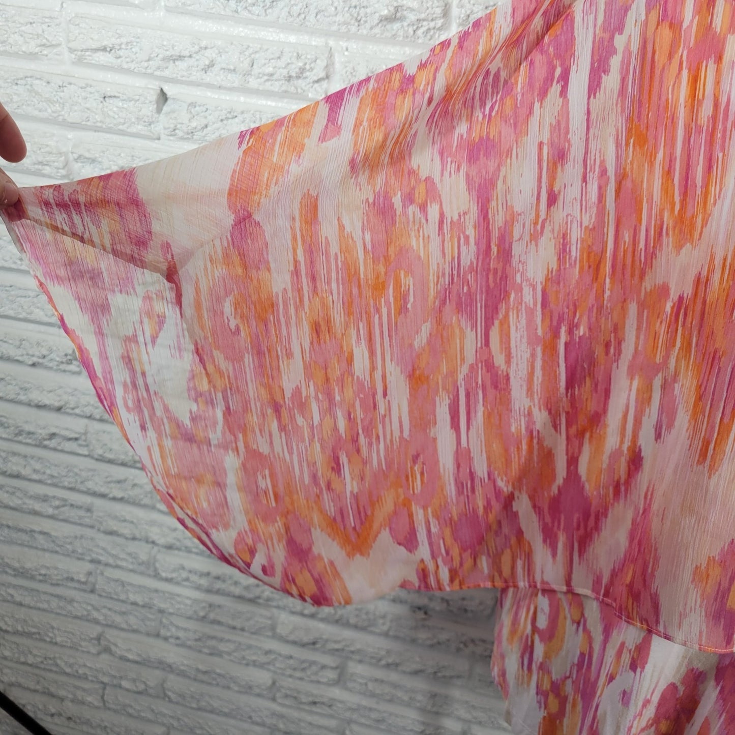 Ruby Rd Women Top 2X Plus Kimono Sleeve Pink Orange Watercolor Beads Sheer Lined