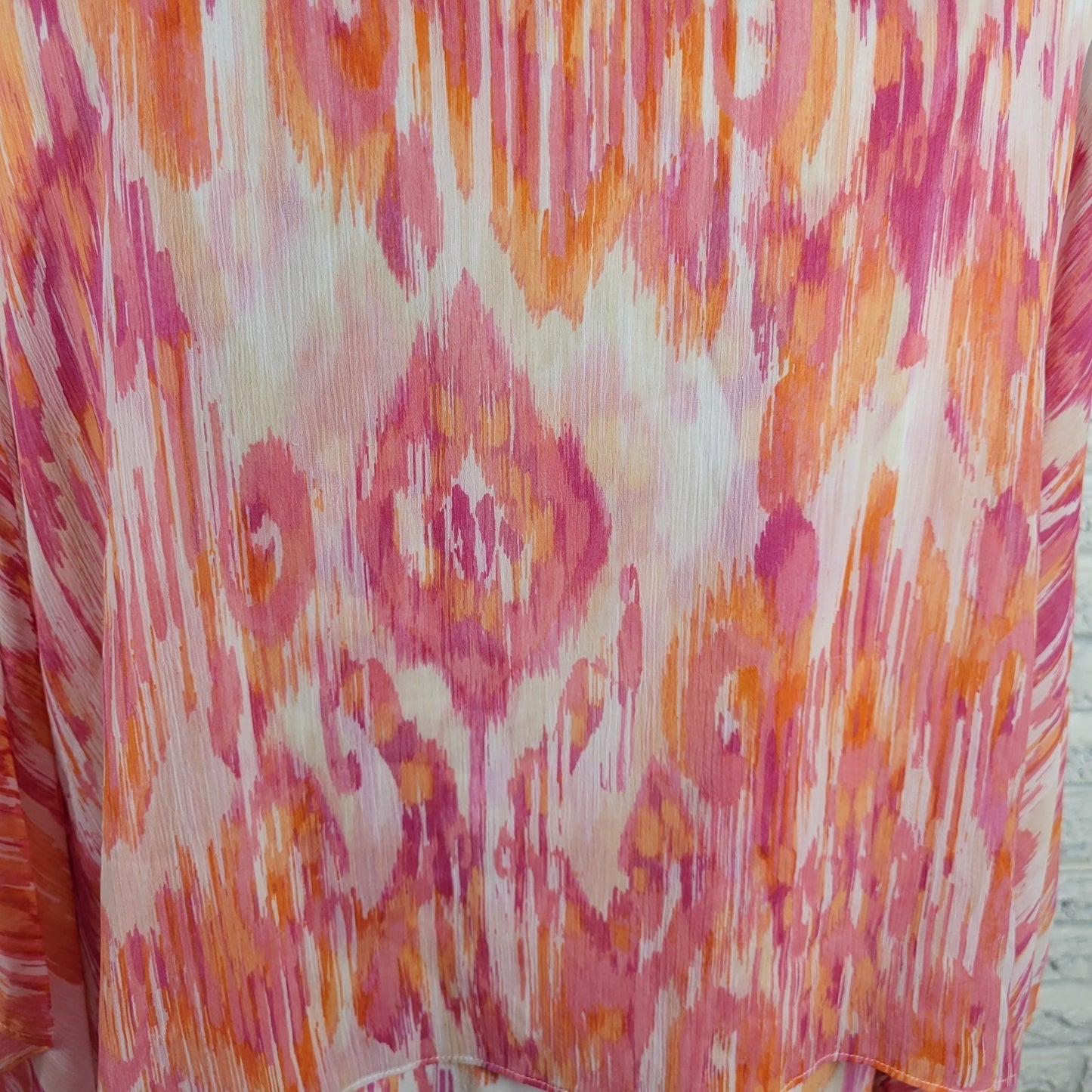 Ruby Rd Women Top 2X Plus Kimono Sleeve Pink Orange Watercolor Beads Sheer Lined