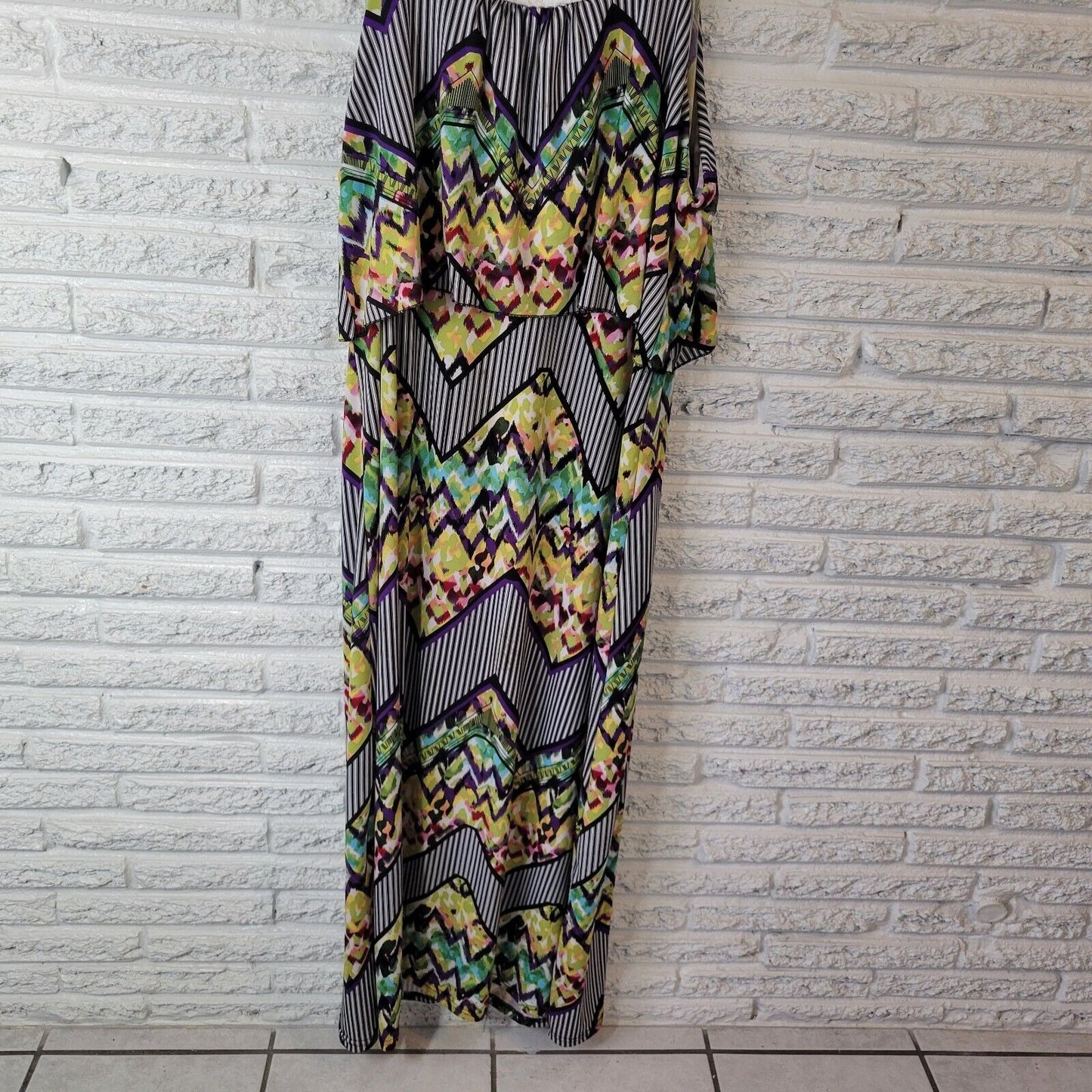 Rouge Women Dress 3X Plus Slip Maxi Spaghetti Ruffle Poly Blend Geometric Casual