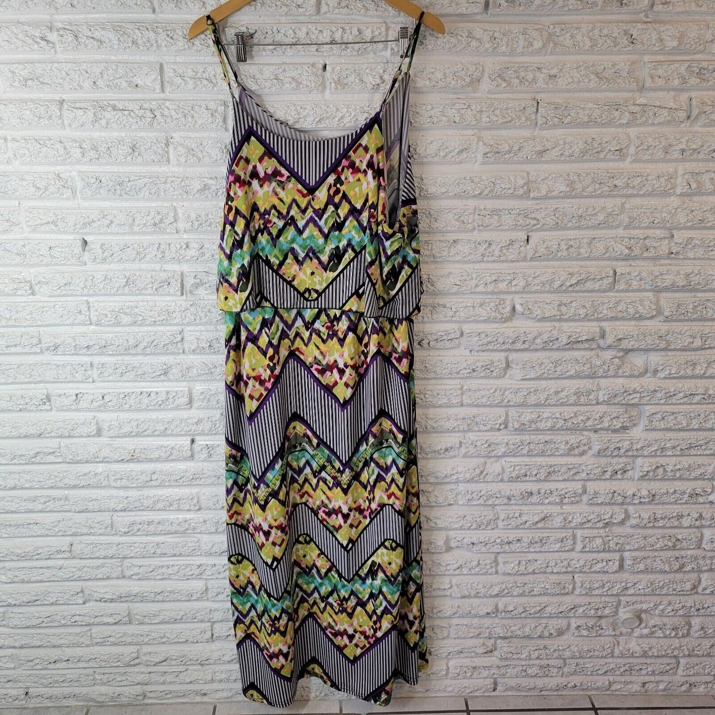 Rouge Women Dress 3X Plus Slip Maxi Spaghetti Ruffle Poly Blend Geometric Casual