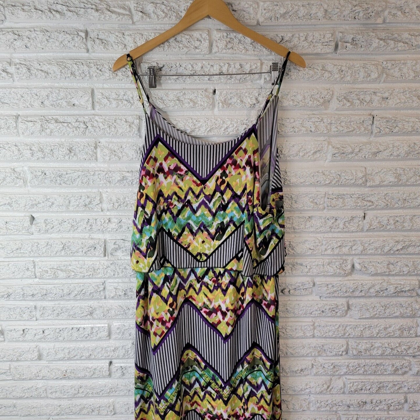 Rouge Women Dress 3X Plus Slip Maxi Spaghetti Ruffle Poly Blend Geometric Casual