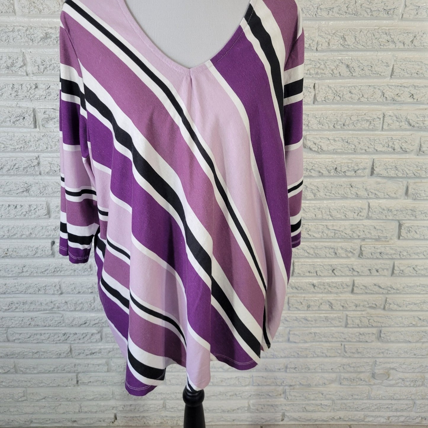 Roamans Womens Top 1X 22 24 Plus Tunic Purple Black Stripe Comfy Cotton Blend