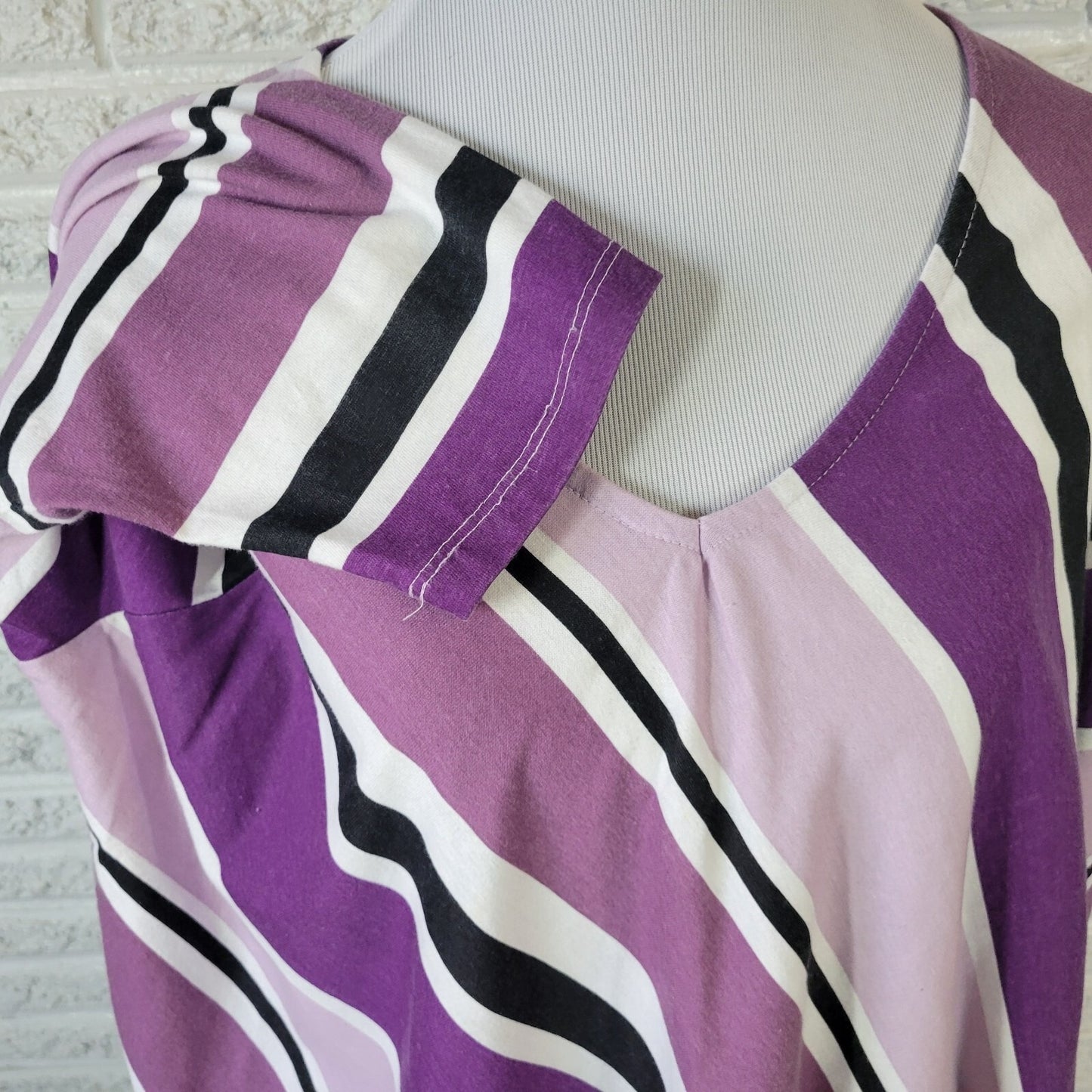 Roamans Womens Top 1X 22 24 Plus Tunic Purple Black Stripe Comfy Cotton Blend