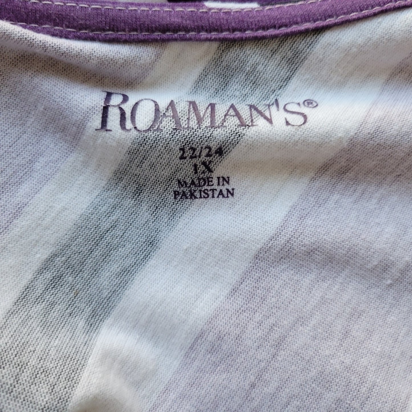 Roamans Womens Top 1X 22 24 Plus Tunic Purple Black Stripe Comfy Cotton Blend