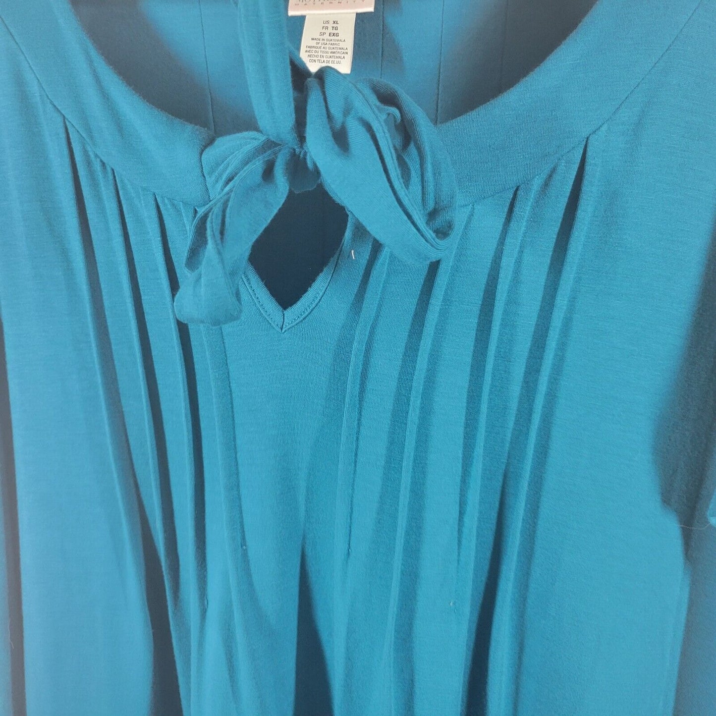 Motherhood Maternity Women Dress XL Short Sleeve Blue Pintuck Keyhole Poly Blend