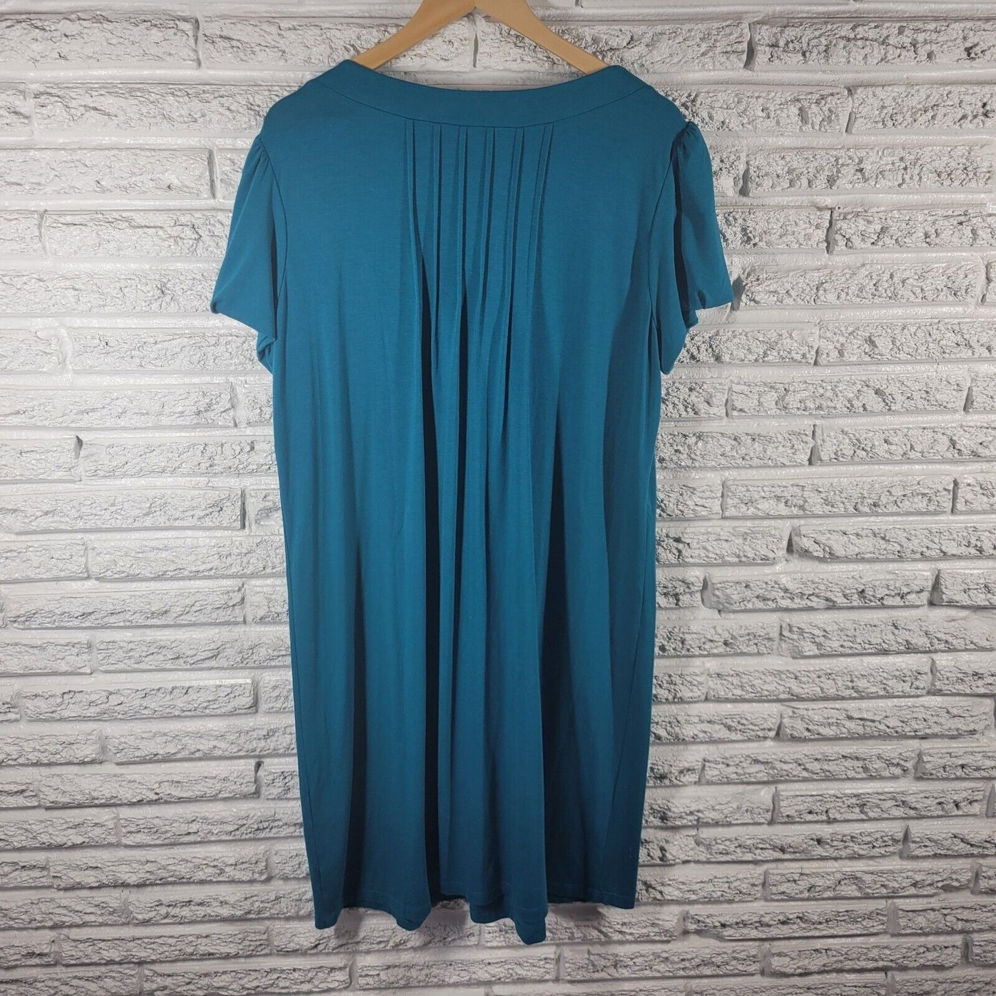 Motherhood Maternity Women Dress XL Short Sleeve Blue Pintuck Keyhole Poly Blend