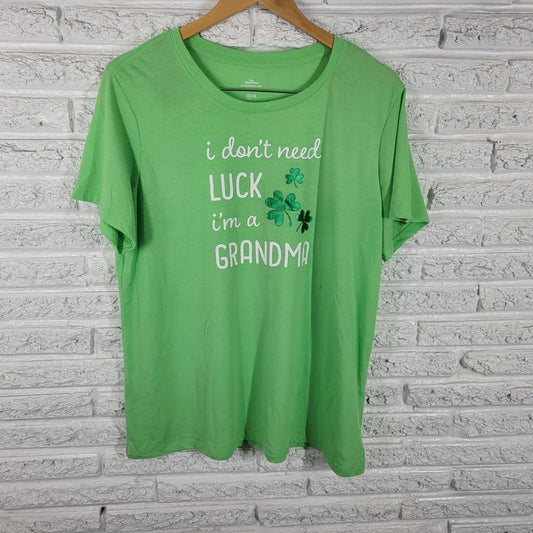 St Patricks Day Womens Top XXL 20 Plus Tee Lime Green I Dont Need Luck Grandma