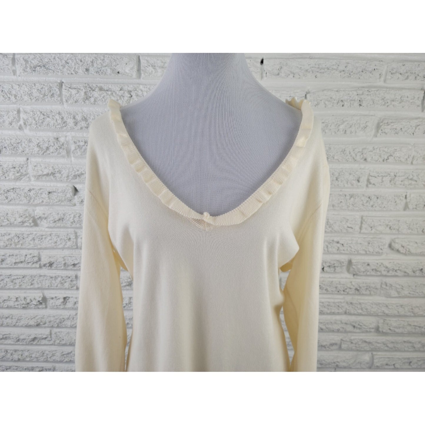 American Living Women Top Extra Large Lightweight Sweater Ruffle Cream Office