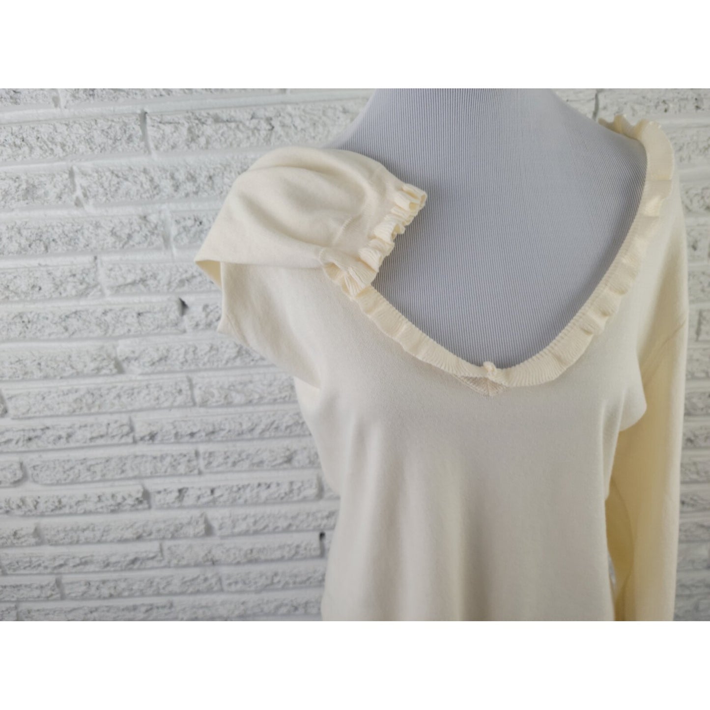 American Living Women Top Extra Large Lightweight Sweater Ruffle Cream Office