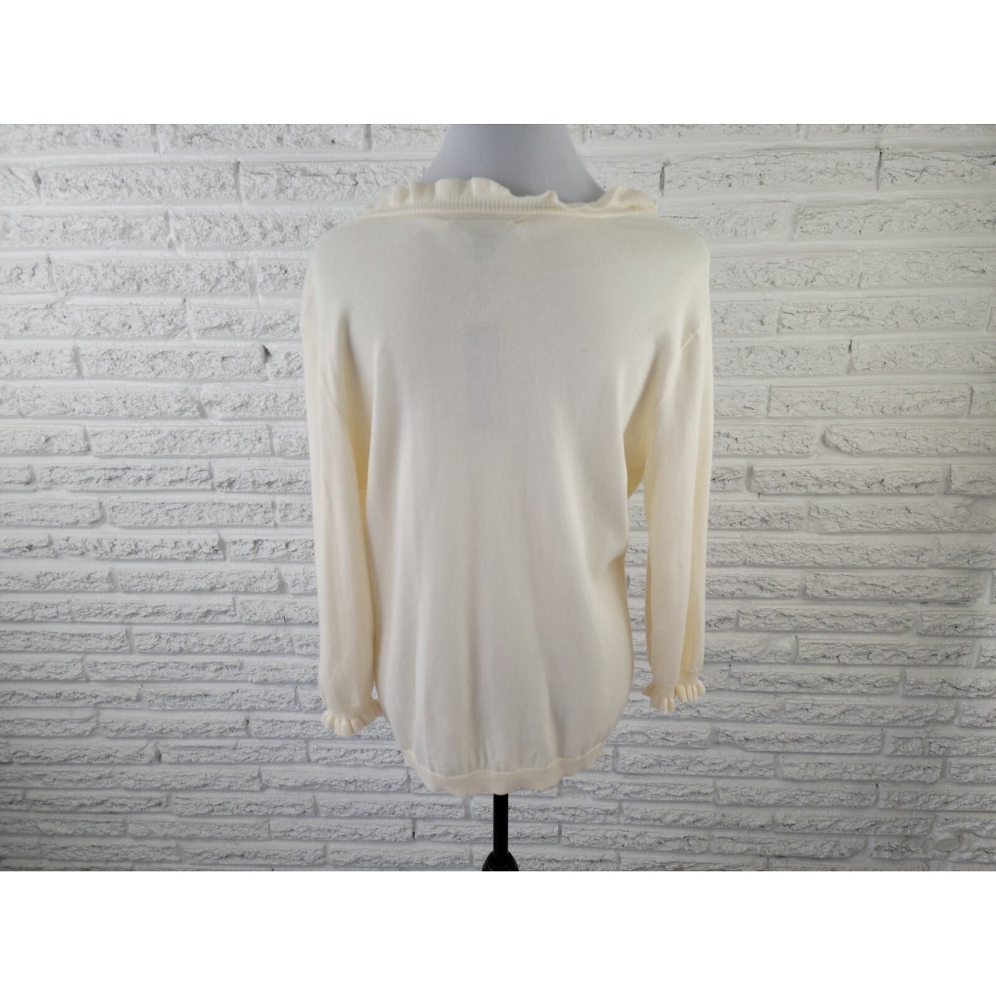 American Living Women Top Extra Large Lightweight Sweater Ruffle Cream Office