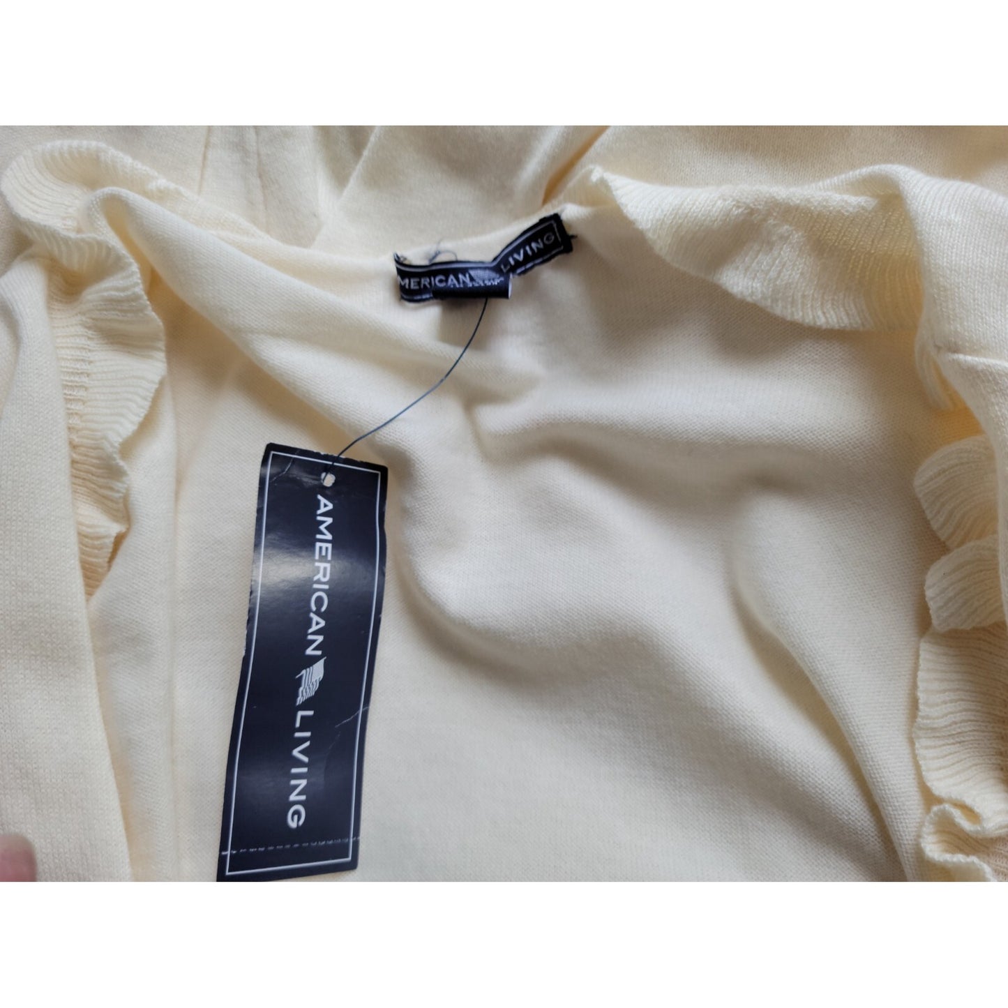 American Living Women Top Extra Large Lightweight Sweater Ruffle Cream Office