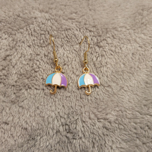Umbrella #4 Womens Earrings One Pair Hanging Dangle Gold Tone Novelty Alloy