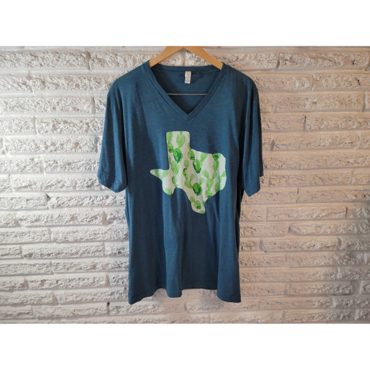 Texas Cactus Womens Top 2XL Plus Tee Short Sleeve Blue Polyester Blend Casual