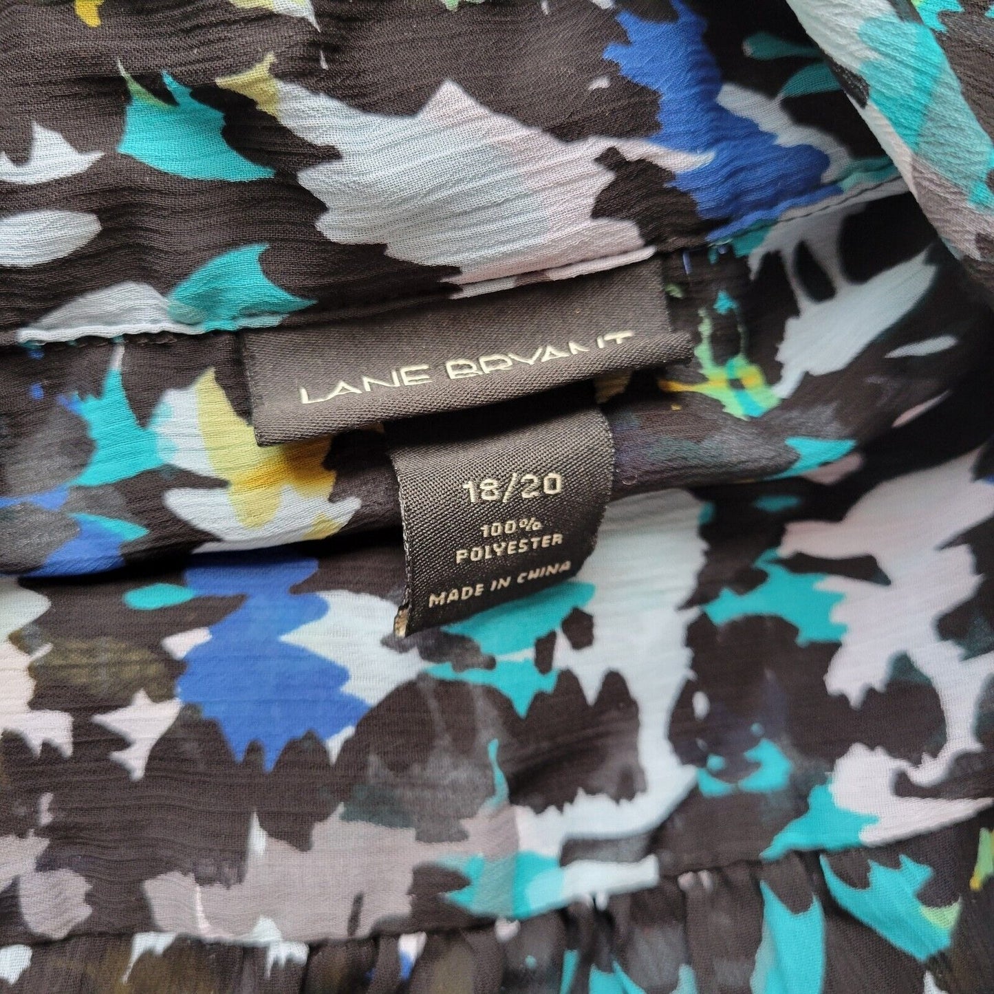 Lane Bryant Women Top 18 20 Plus Ruffle Collar Blue Watercolor Sheer Lightweight