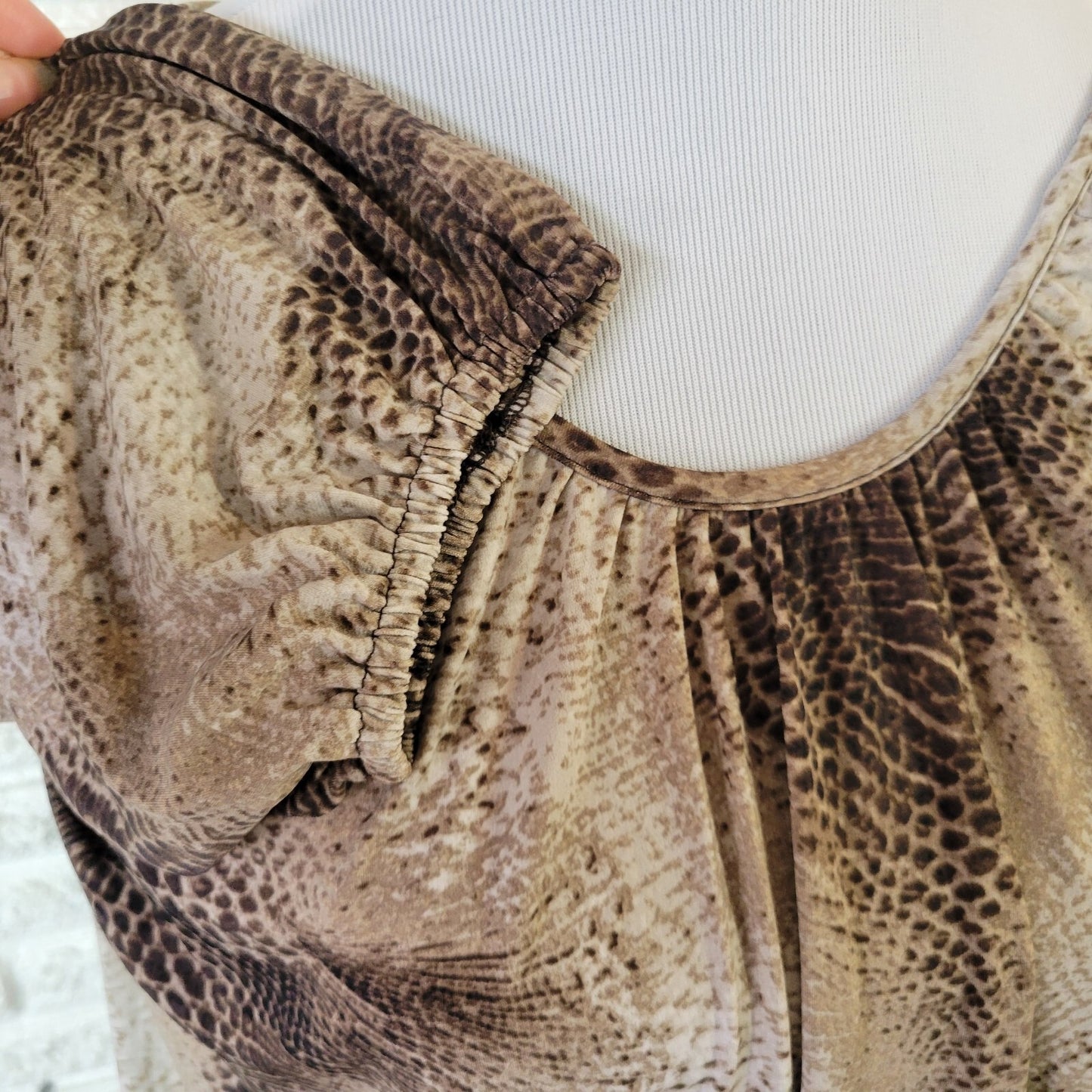 Premise Studio Womens Top 0X Plus 3/4 Sleeve Brown Tan Animal Print Poly Blend