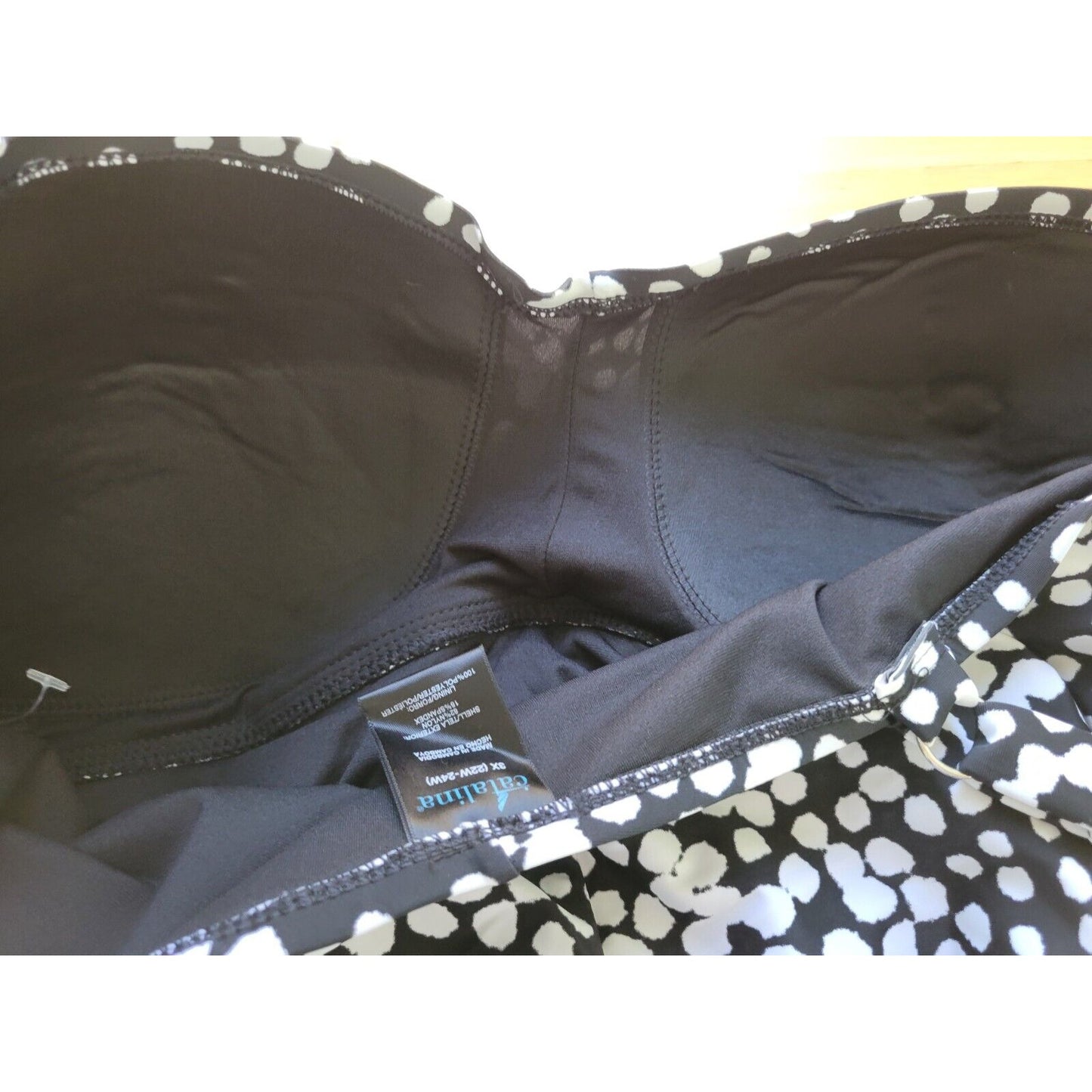 Catalina Womens Swimsuit 3X 22W 24W One Piece Black Paint Blotch Bra Wide Strap