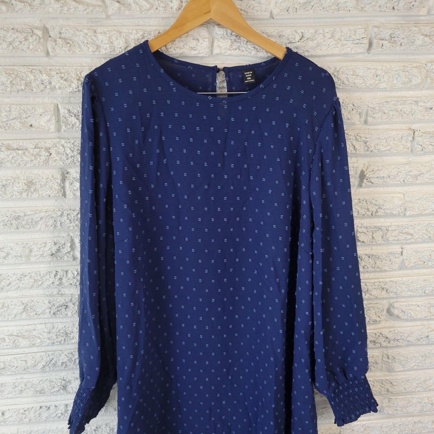 Shein Curve Womens Dress 4XL Plus Long Sleeve Blue Sheer Swiss Dot Lightweight