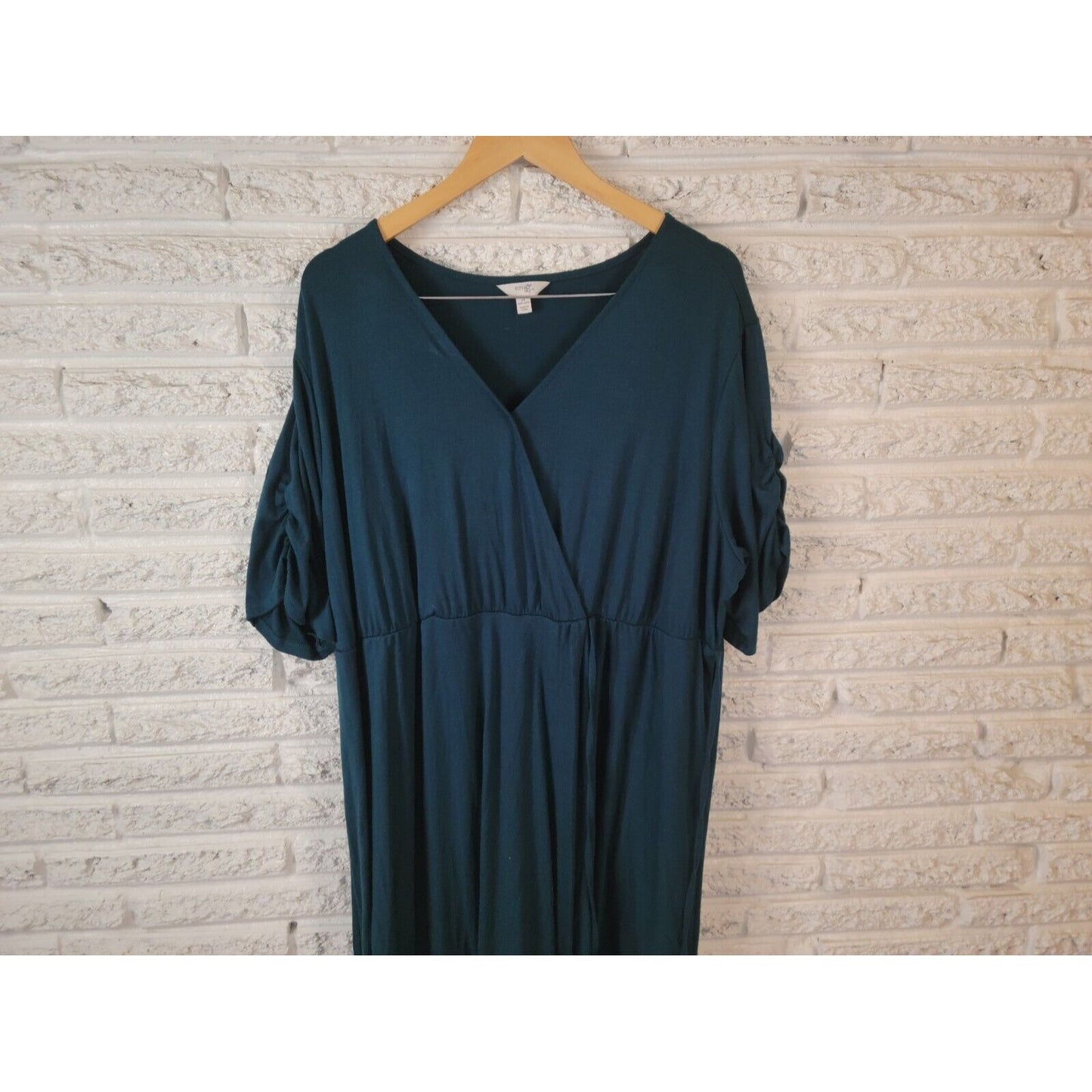 Terra Sky Womens Dress 2X Short Sleeve Sheath Faux Wrap Blue Sash Poly Blend