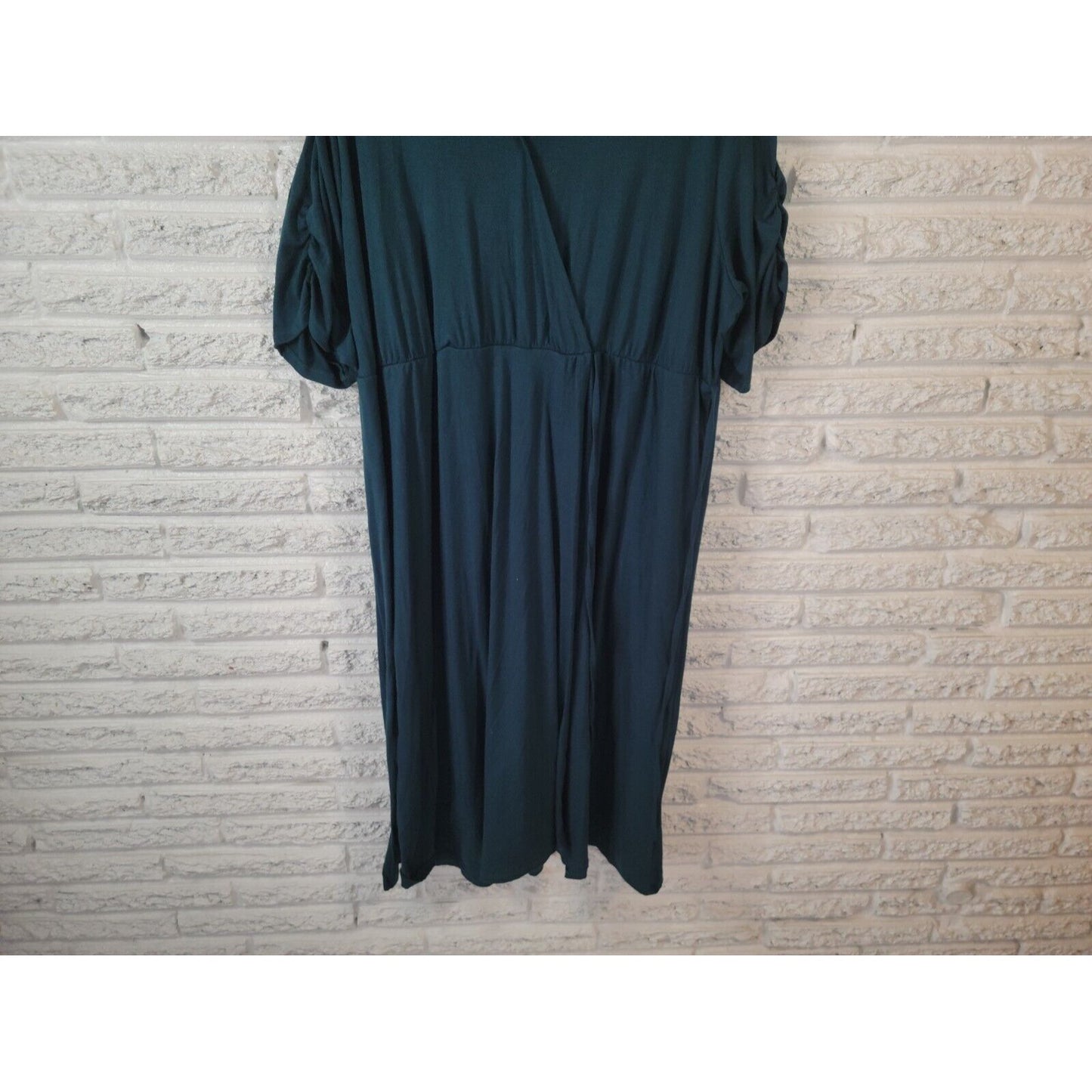 Terra Sky Womens Dress 2X Short Sleeve Sheath Faux Wrap Blue Sash Poly Blend