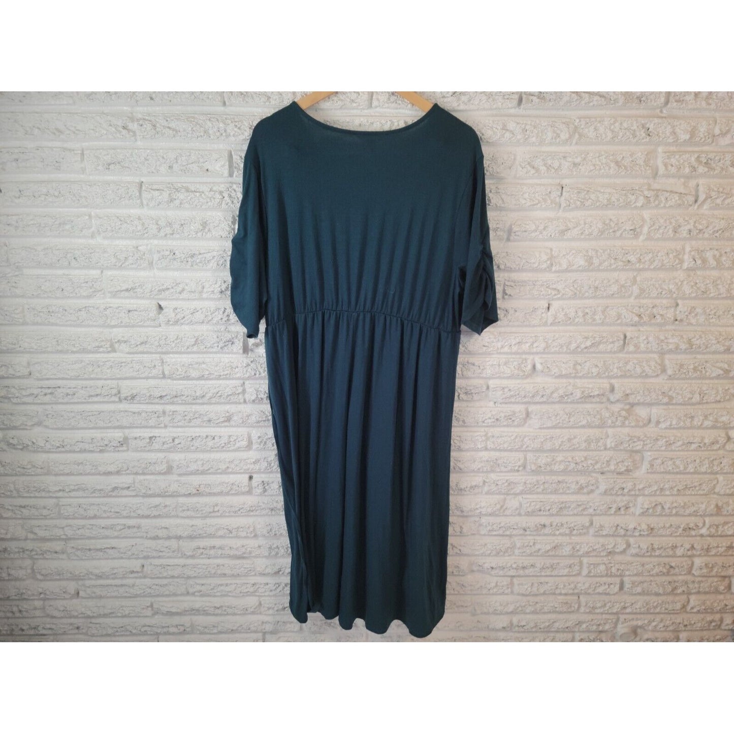 Terra Sky Womens Dress 2X Short Sleeve Sheath Faux Wrap Blue Sash Poly Blend