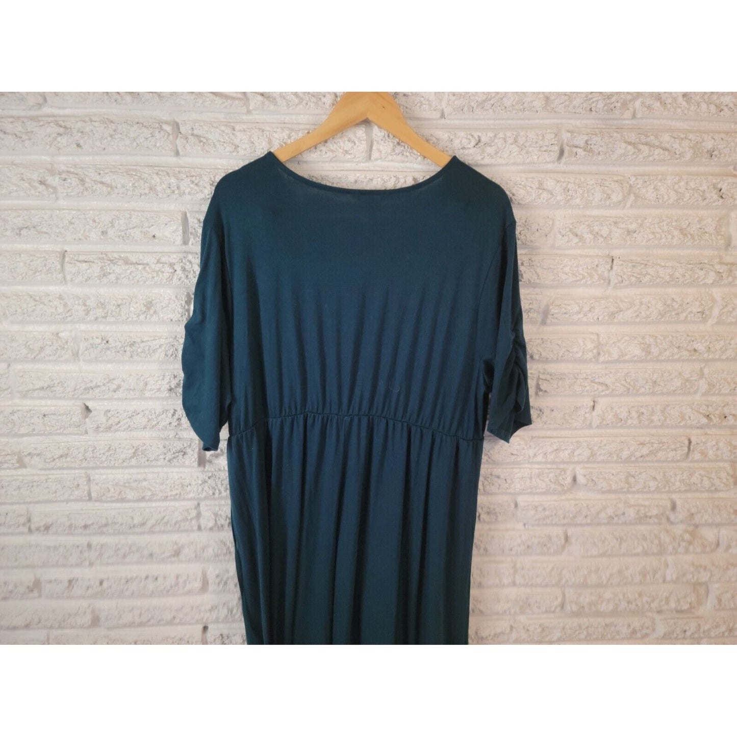 Terra Sky Womens Dress 2X Short Sleeve Sheath Faux Wrap Blue Sash Poly Blend