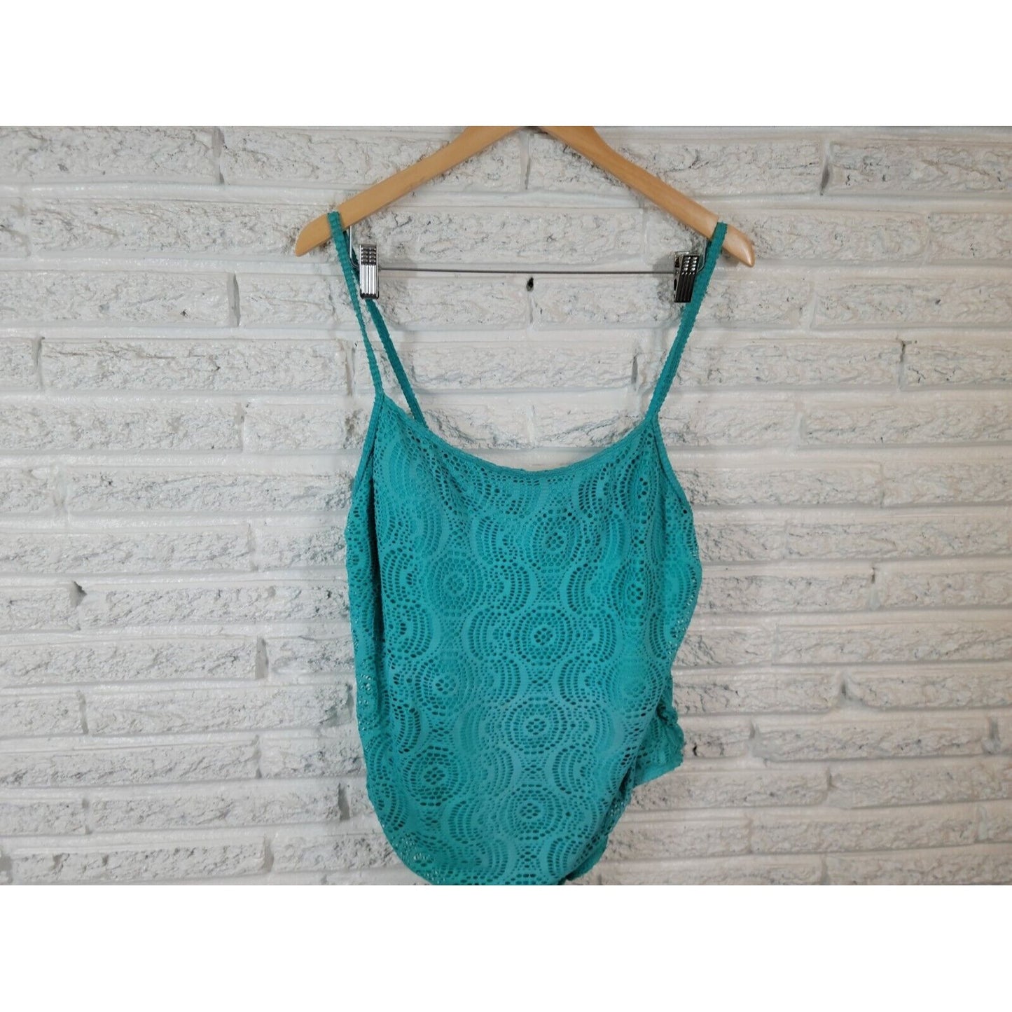 Catalina Womens Swimsuit Extra Large 16 18 Blue Bra Lined Spaghetti Strap Mesh