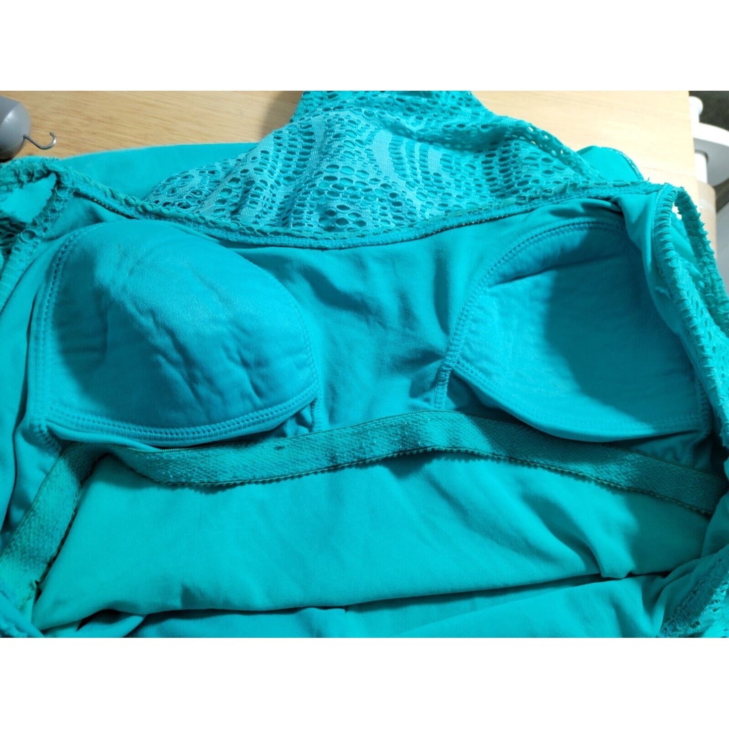 Catalina Womens Swimsuit Extra Large 16 18 Blue Bra Lined Spaghetti Strap Mesh