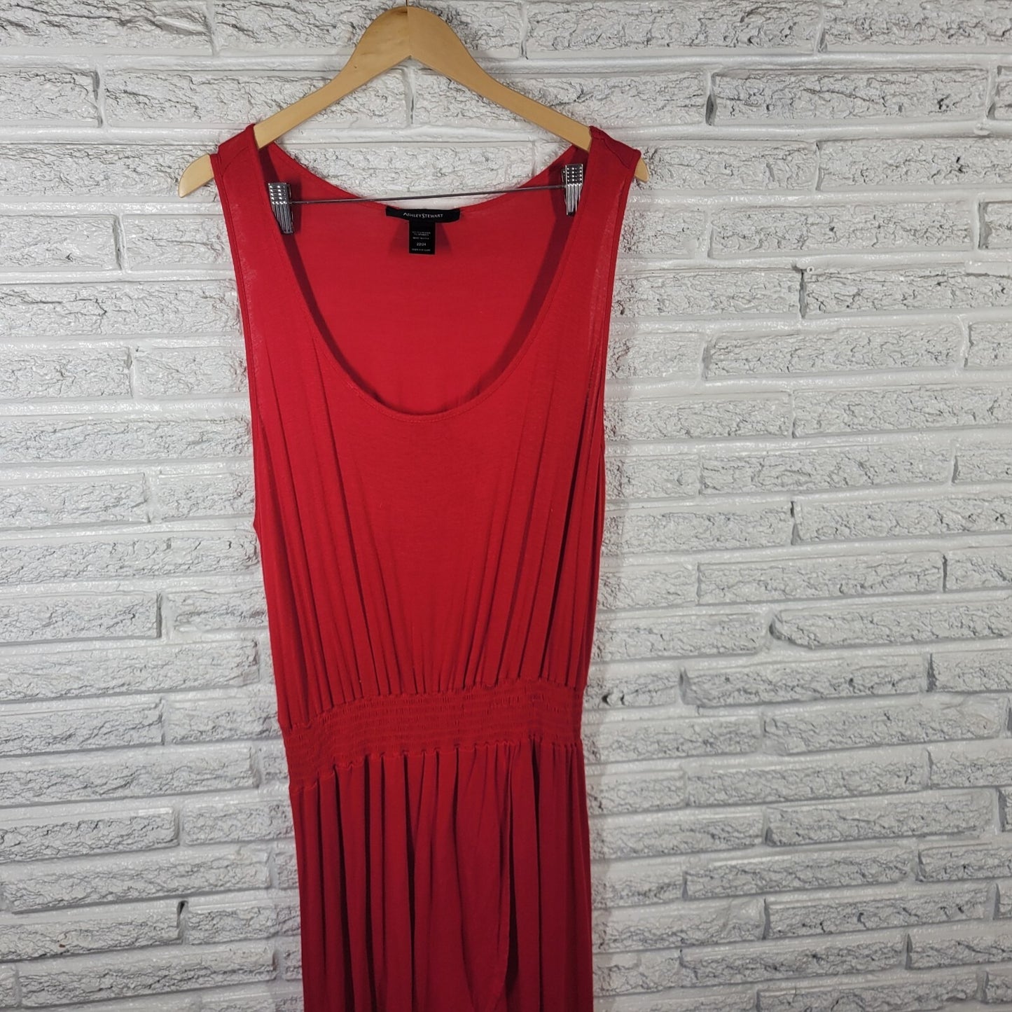 Ashley Stewart Womens Dress 22 24 Plus High Low Sleeveless Red Sheath Poly Blend