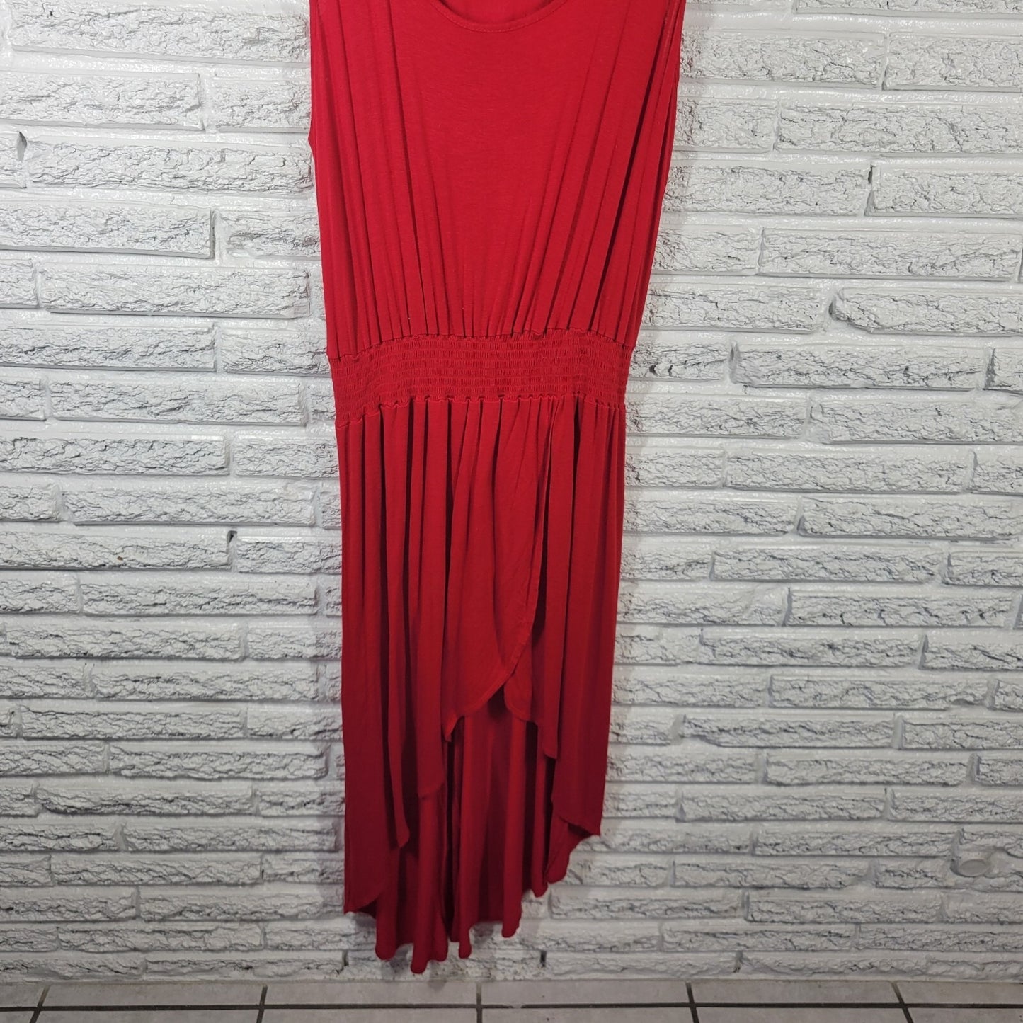 Ashley Stewart Womens Dress 22 24 Plus High Low Sleeveless Red Sheath Poly Blend