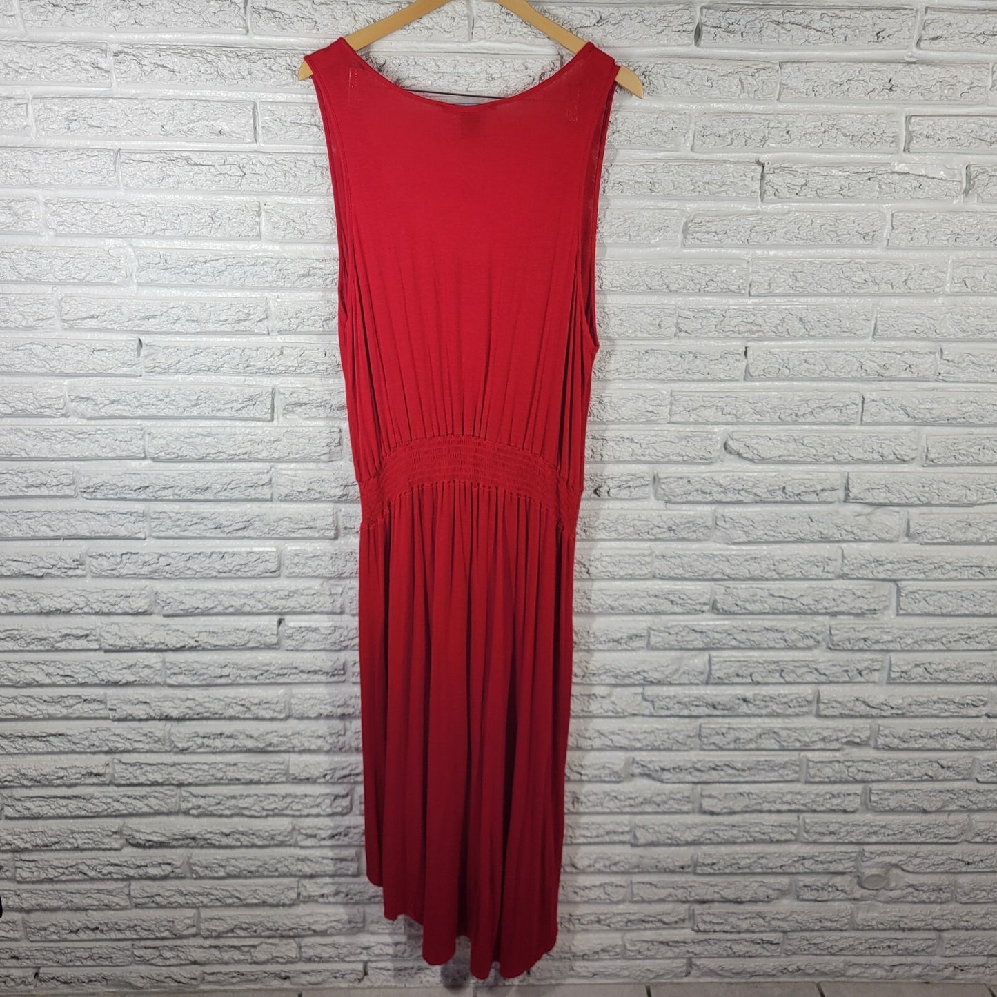 Ashley Stewart Womens Dress 22 24 Plus High Low Sleeveless Red Sheath Poly Blend