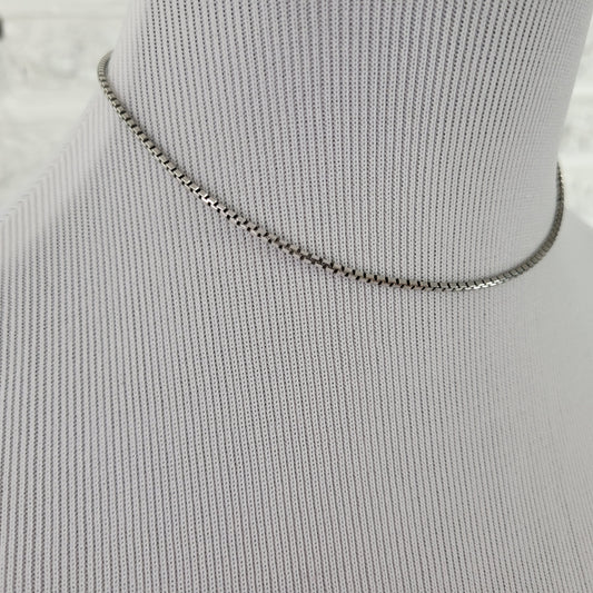 925 Sterling Silver Box Chain Necklace 16" Thin Dainty Choker Italy N21E