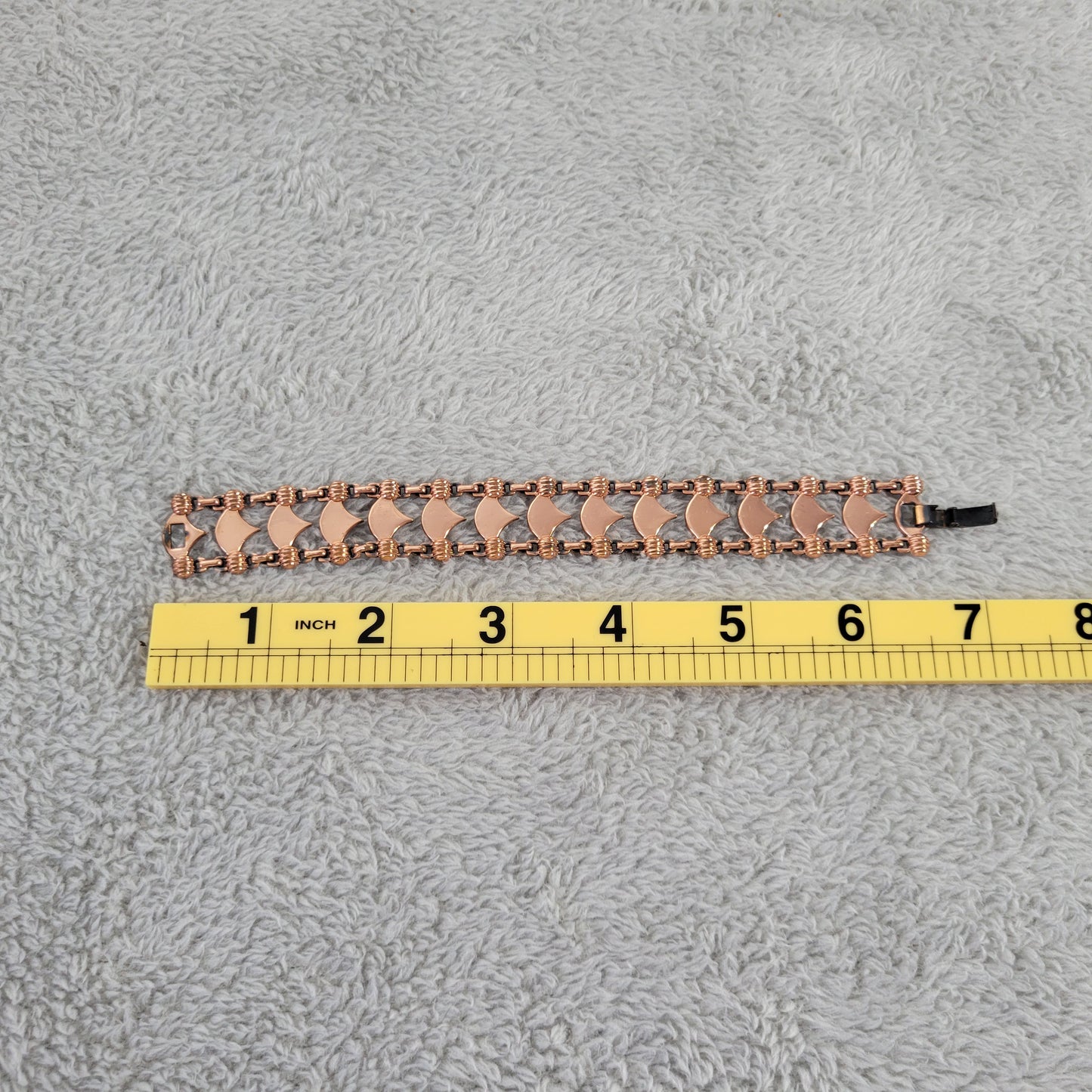 Vintage Mid Century Modern Rose Gold Tone Scalloped Panel Link Bracelet B15E