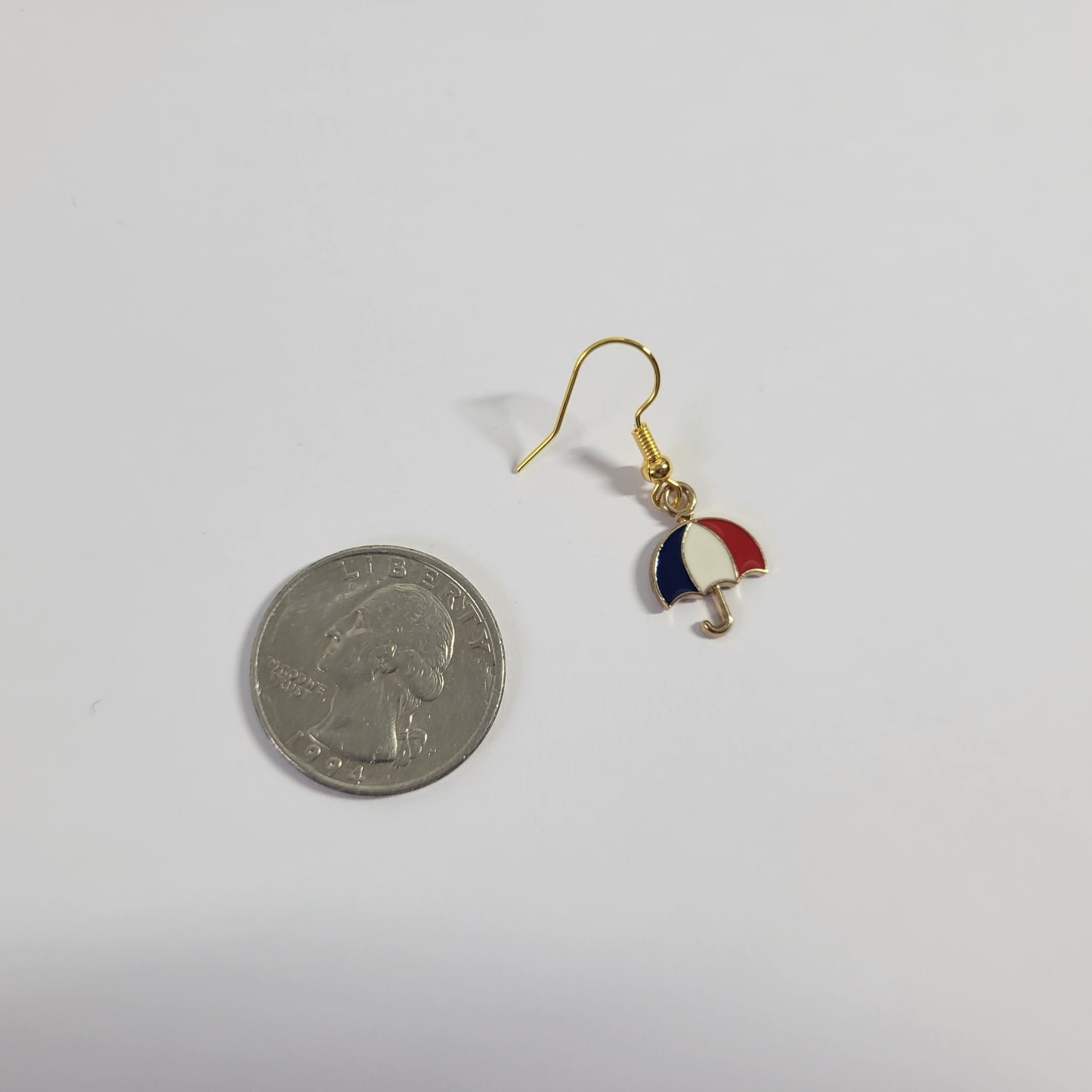 Patriotic Umbrella Dangle Earrings Red White Blue 4th of July USA Jewelry E129E