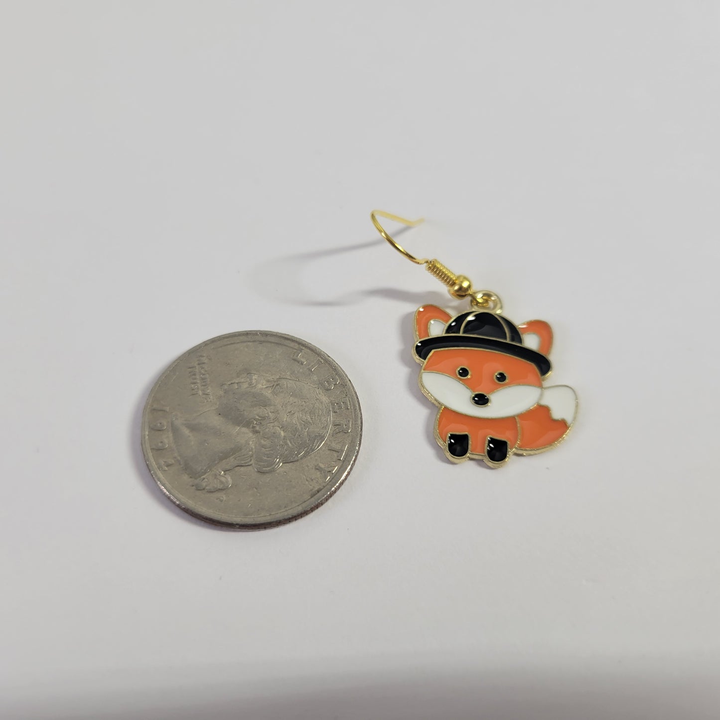 Cute Fox Dangle Earrings Gold Tone Fall Autumn Hat Woodland Animal Gift E124E